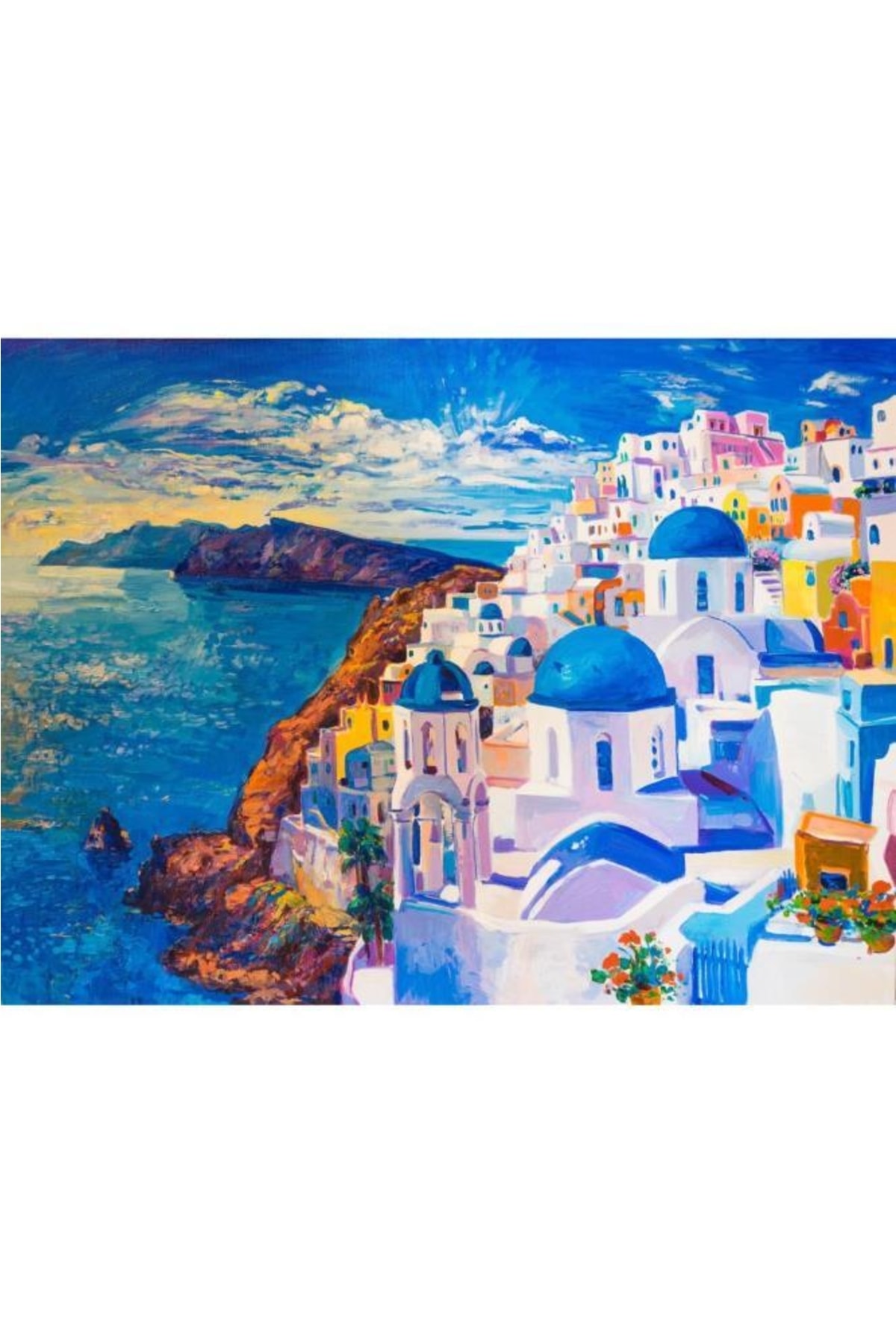 Yunanistan Evleri Sayılarla Tablo Kanvasa Gerili