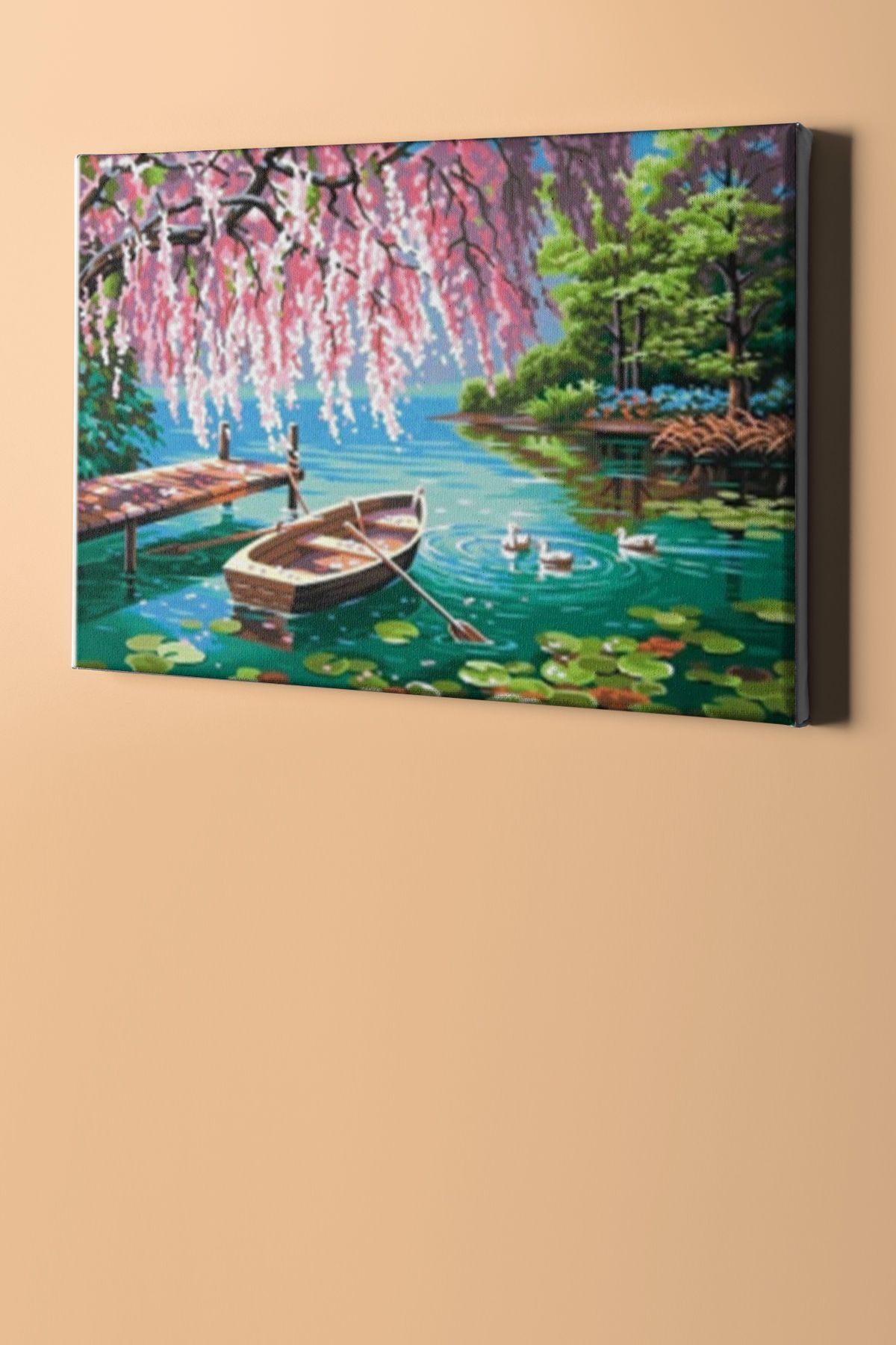 Pembe Söğüt Ve Göl Sayılarla Boyama Seti Kasnaklı - Görsel 2