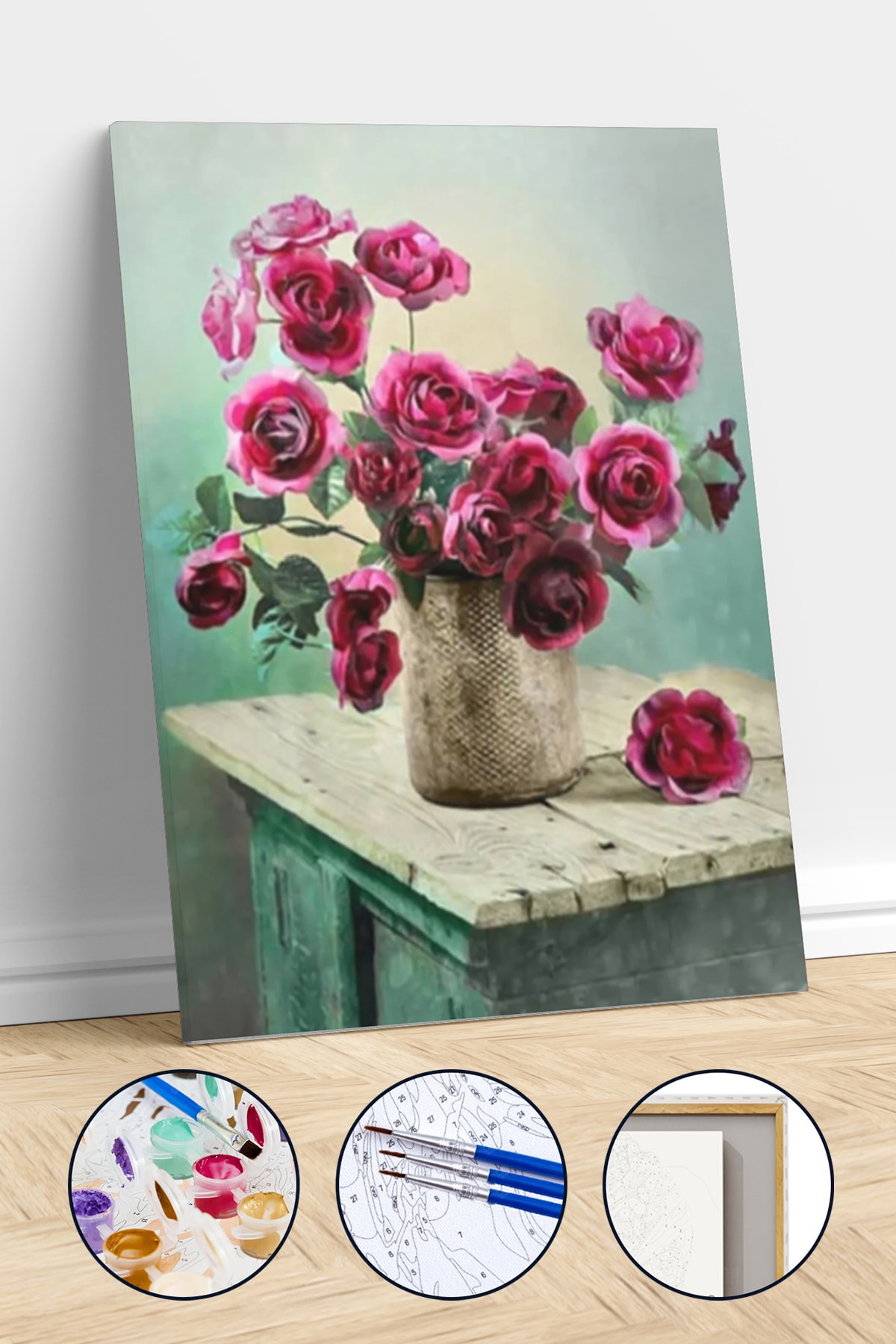 Güllerdeki Derinlik Sayılarla Boyama Seti Kasnaklı