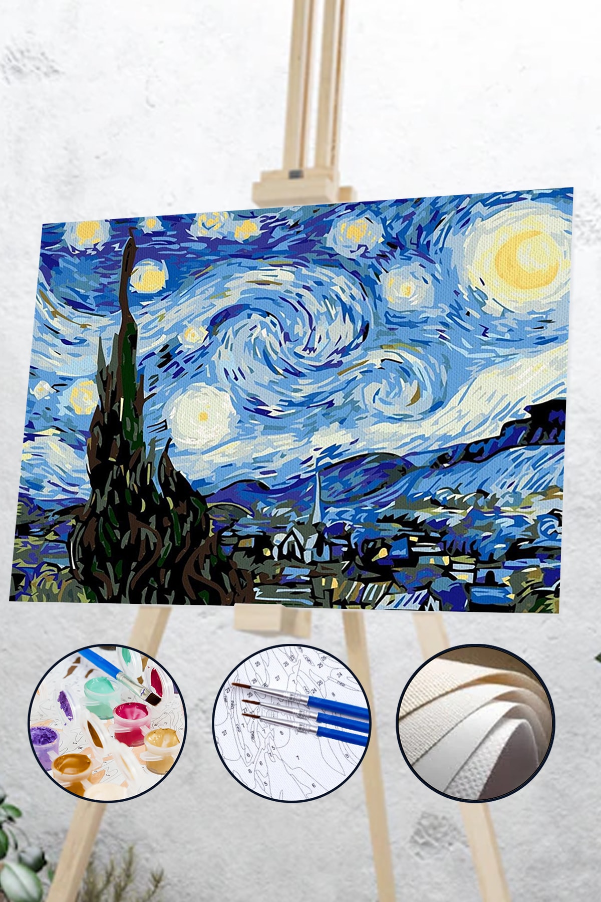 Van Gogh Yıldızlı Geceler Sayılarla Boyama Seti Kasnaklı - Görsel 2