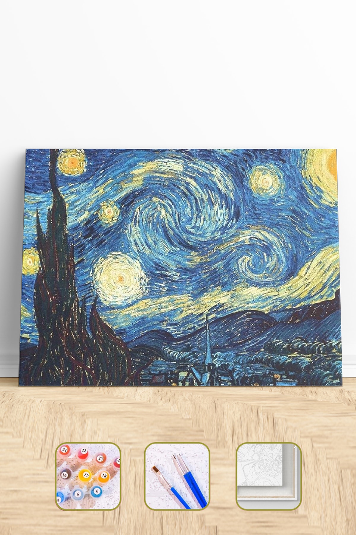 Van Gogh Yıldızlı Geceler Sayılarla Boyama Seti Kasnaklı - Görsel 3