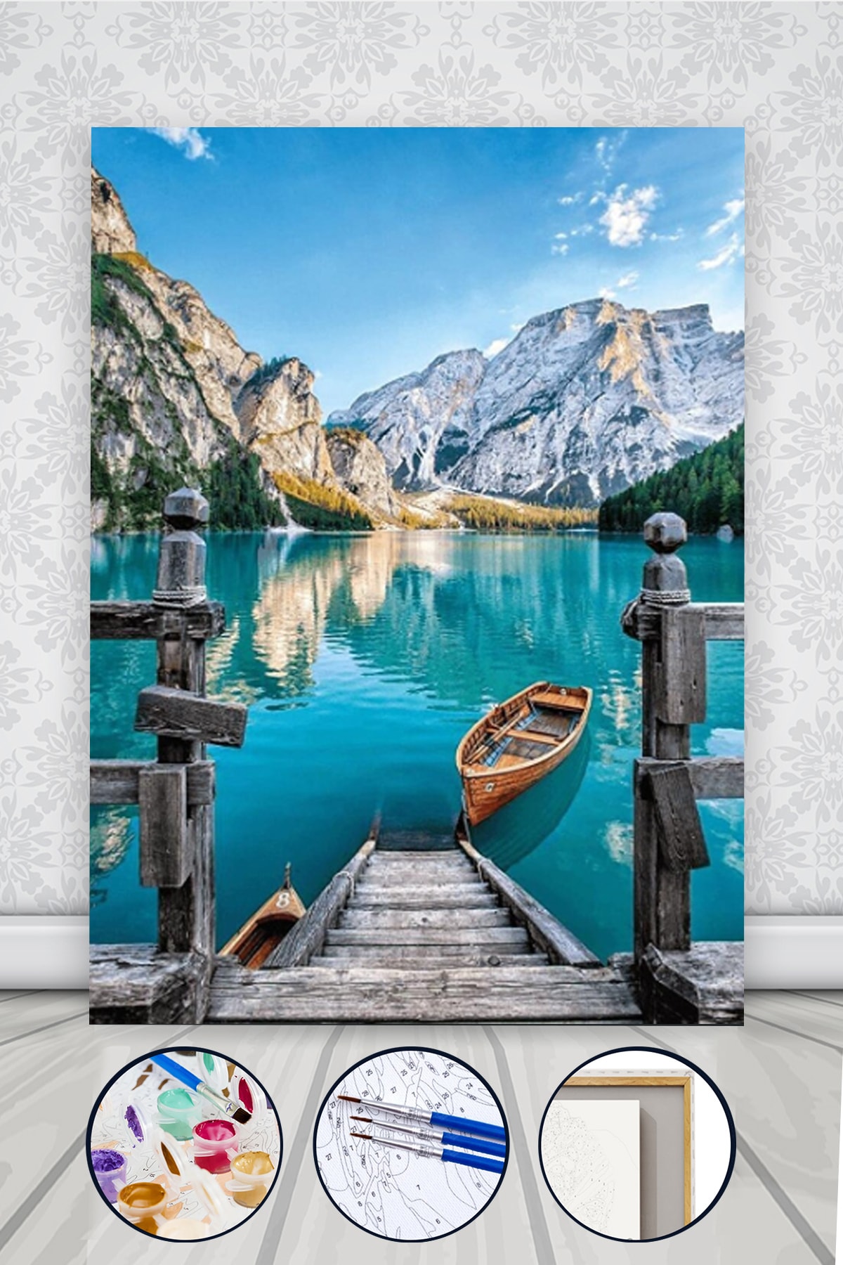 Italya Braies (prags) Gölü Sayılarla Boyama Seti Kasnaklı