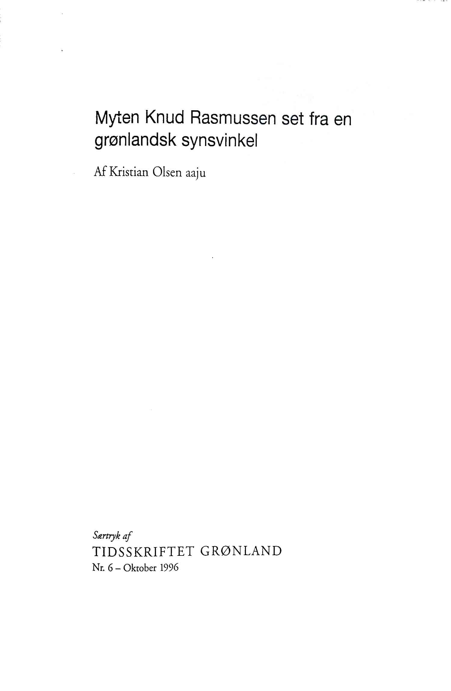 myten knud rasmussen set fra en grølandsk synsvinkel