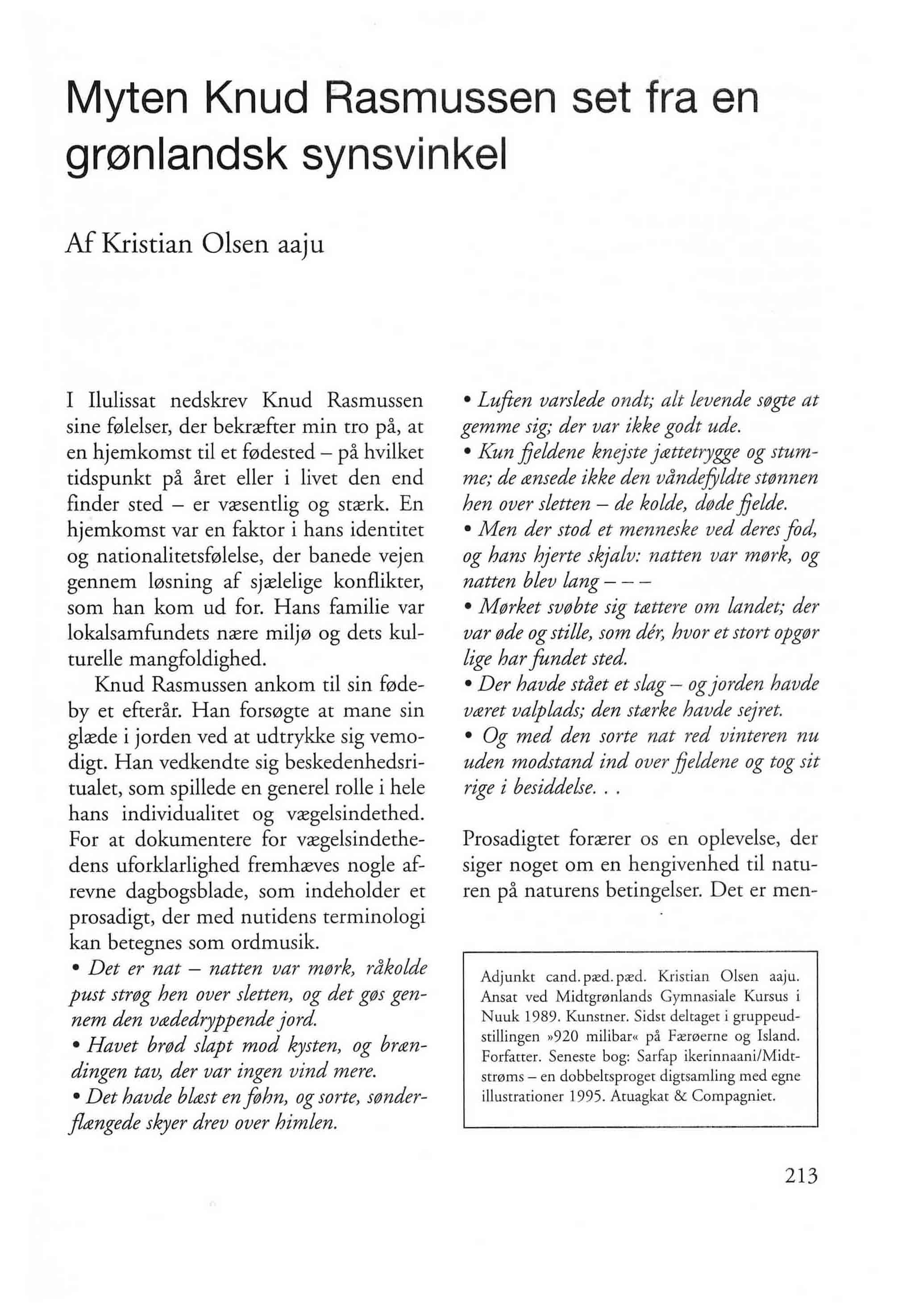 Myten Knud Rasmussen set fra en grønlandsk synsvinkel