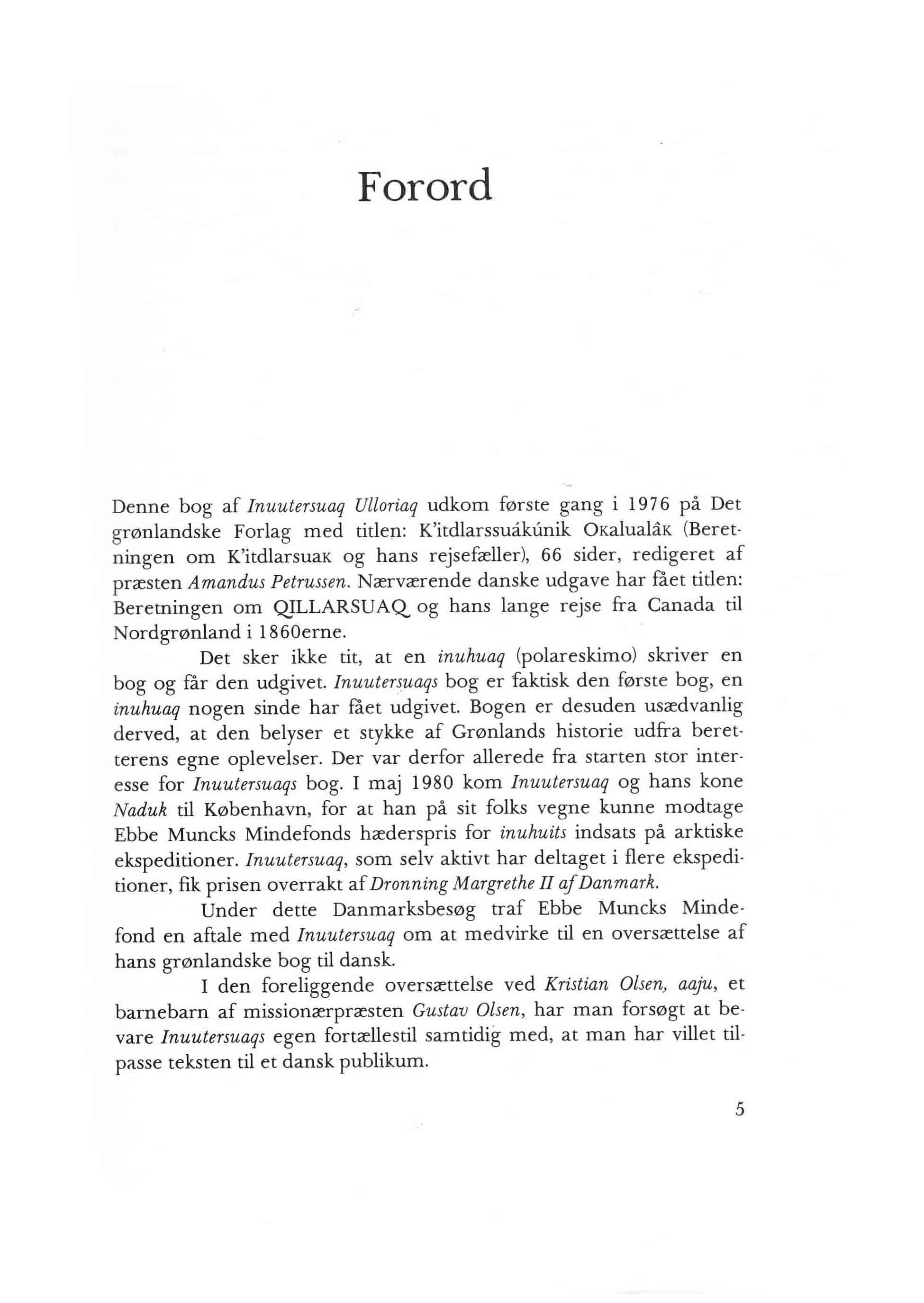 Beretningen om Qillarsuaq og hans lange rejse fra Canada til Nordgrønland i 1860erne