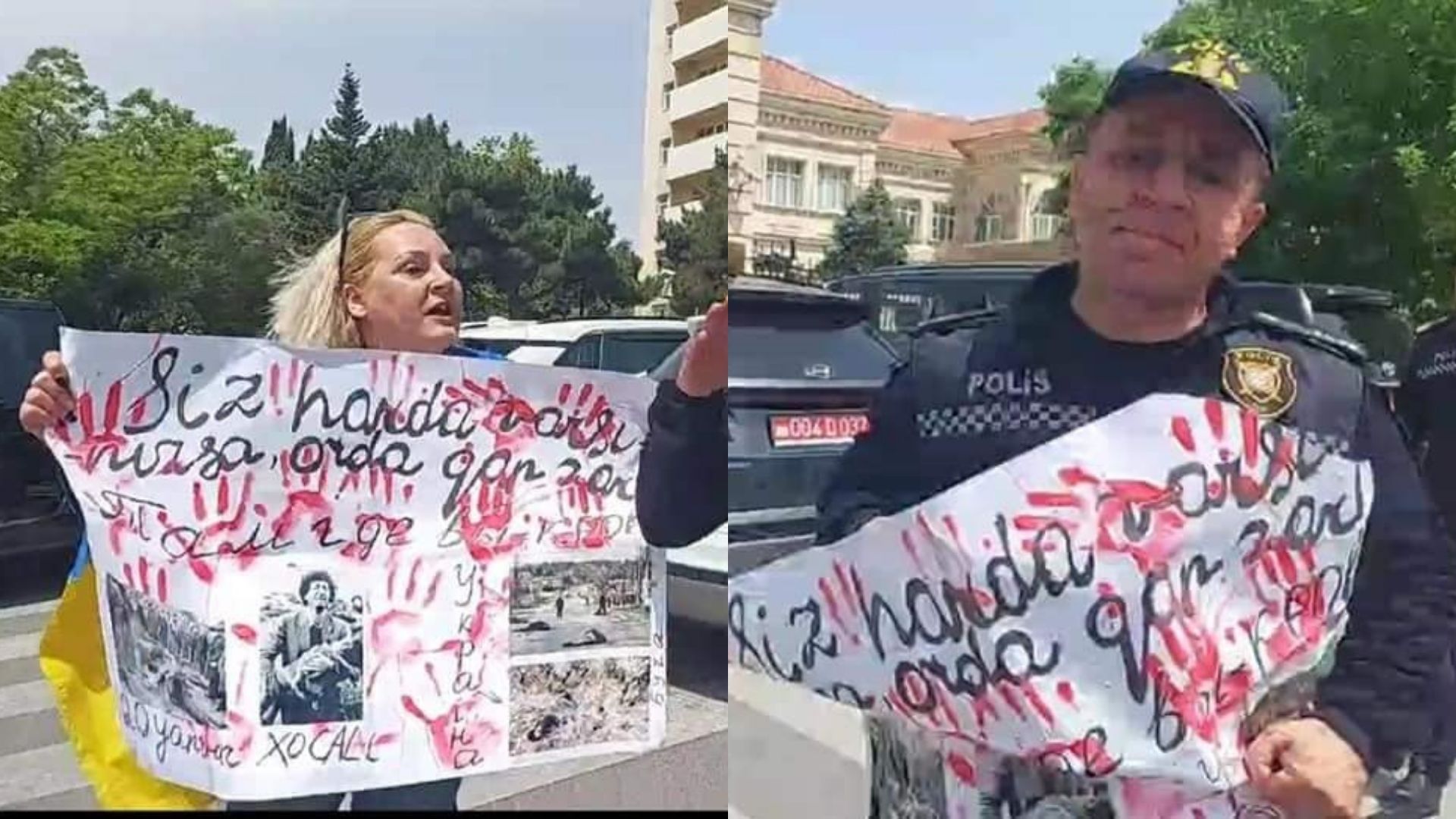 Rusiya səfirliyinin qarşısında etiraz edən ukraynalı saxlanıb