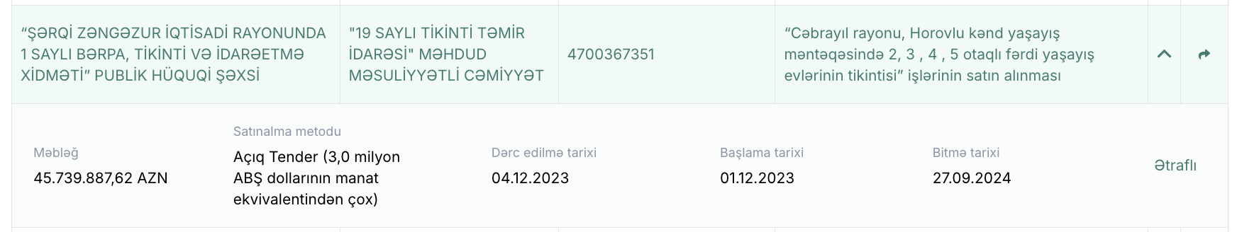 Foto: etender.gov.az portalından ekran görüntüsü