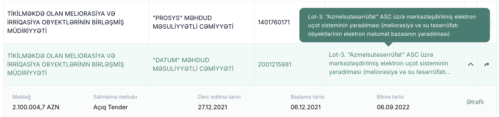 Foto: etender.gov.az portalından ekran görüntüsü