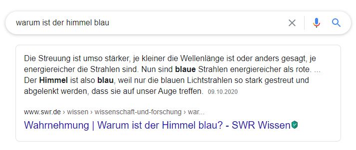 Featured-Snippet auf der SERP von Google