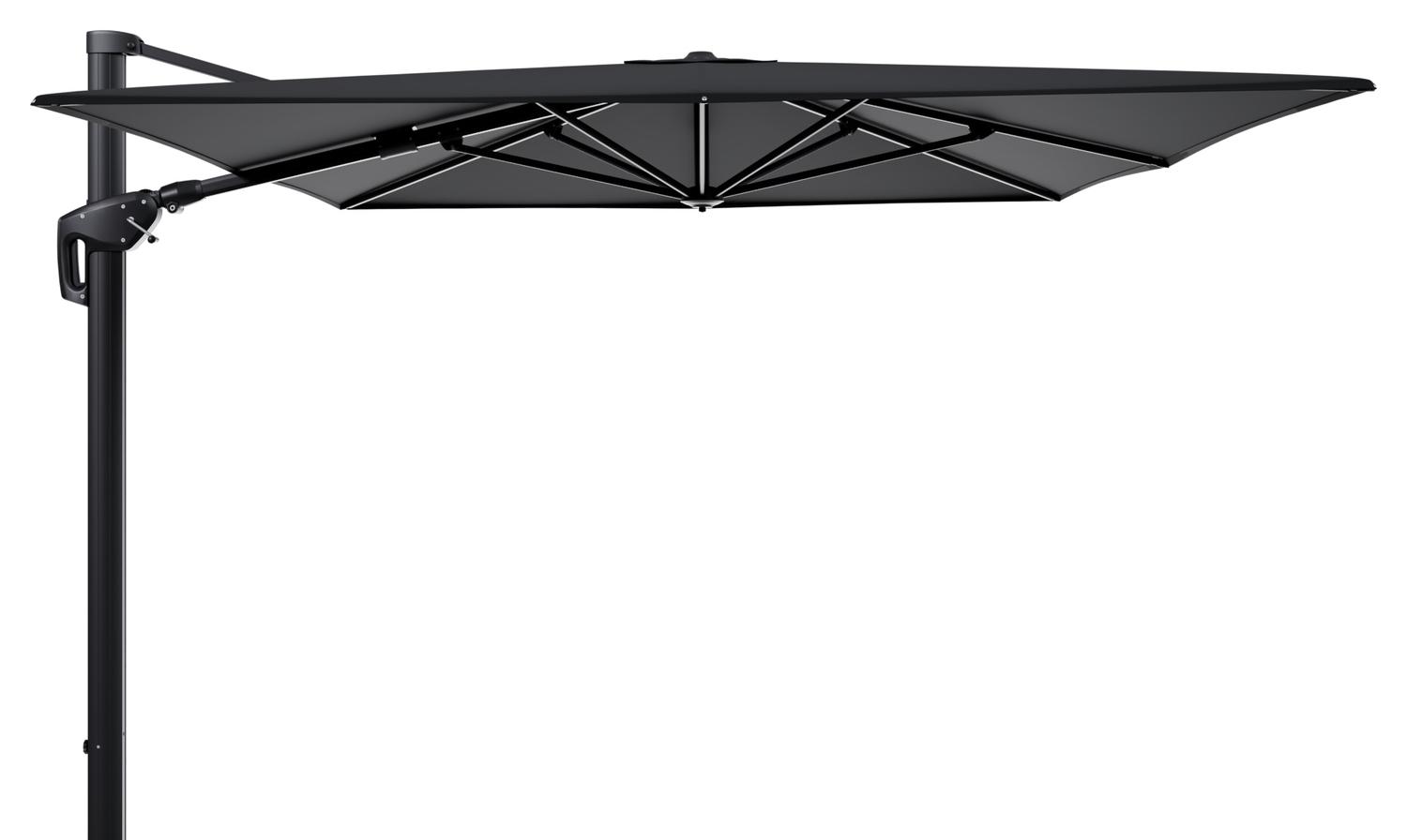 Minore zweefparasol met tiltfunctie in zwart aluminium met zwart