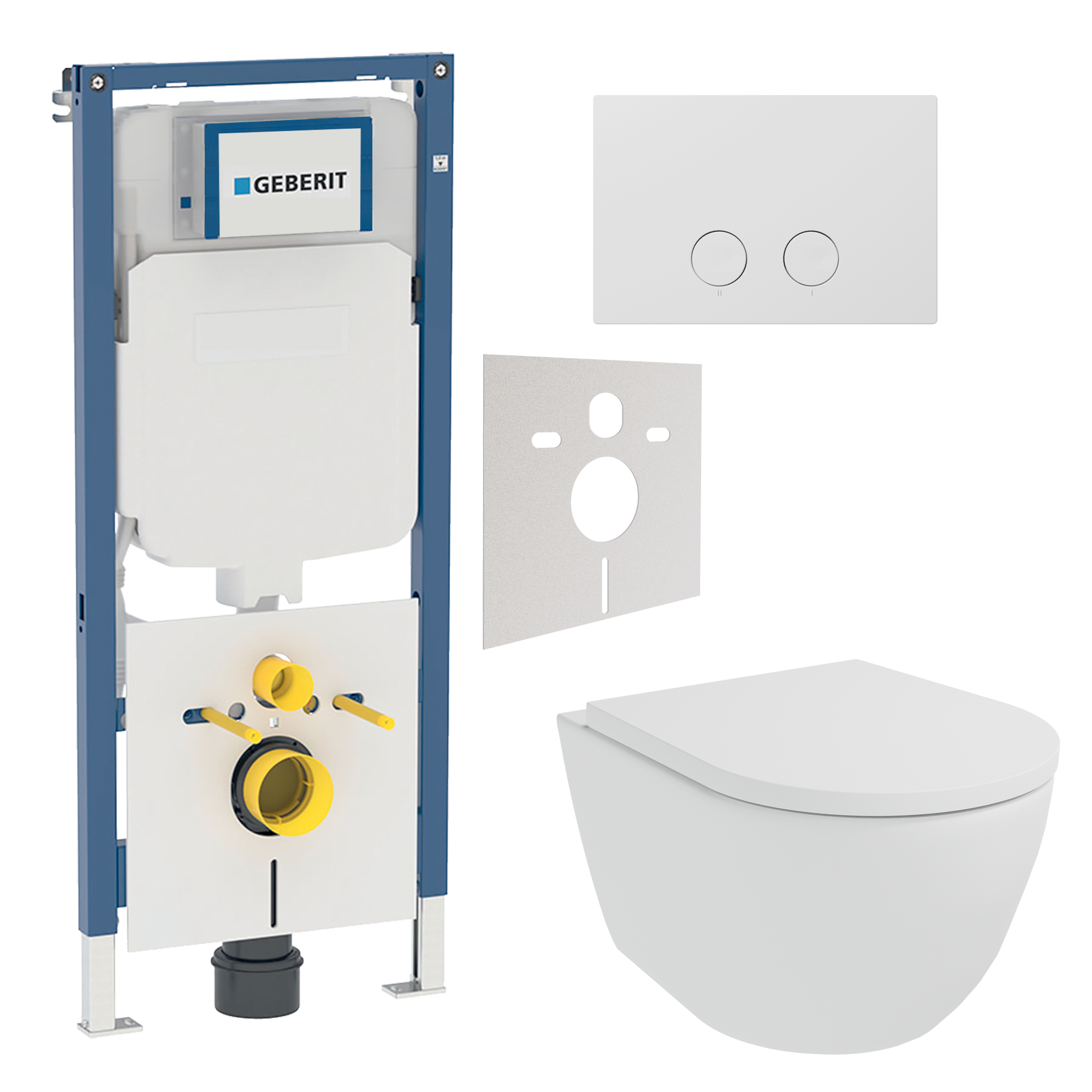 Geberit UP720 (2025) toiletset met Moreno hangtoilet | Mat Wit | Geberit Duofix UP720 inbouwreservoir | Presa duwplaat mat wit