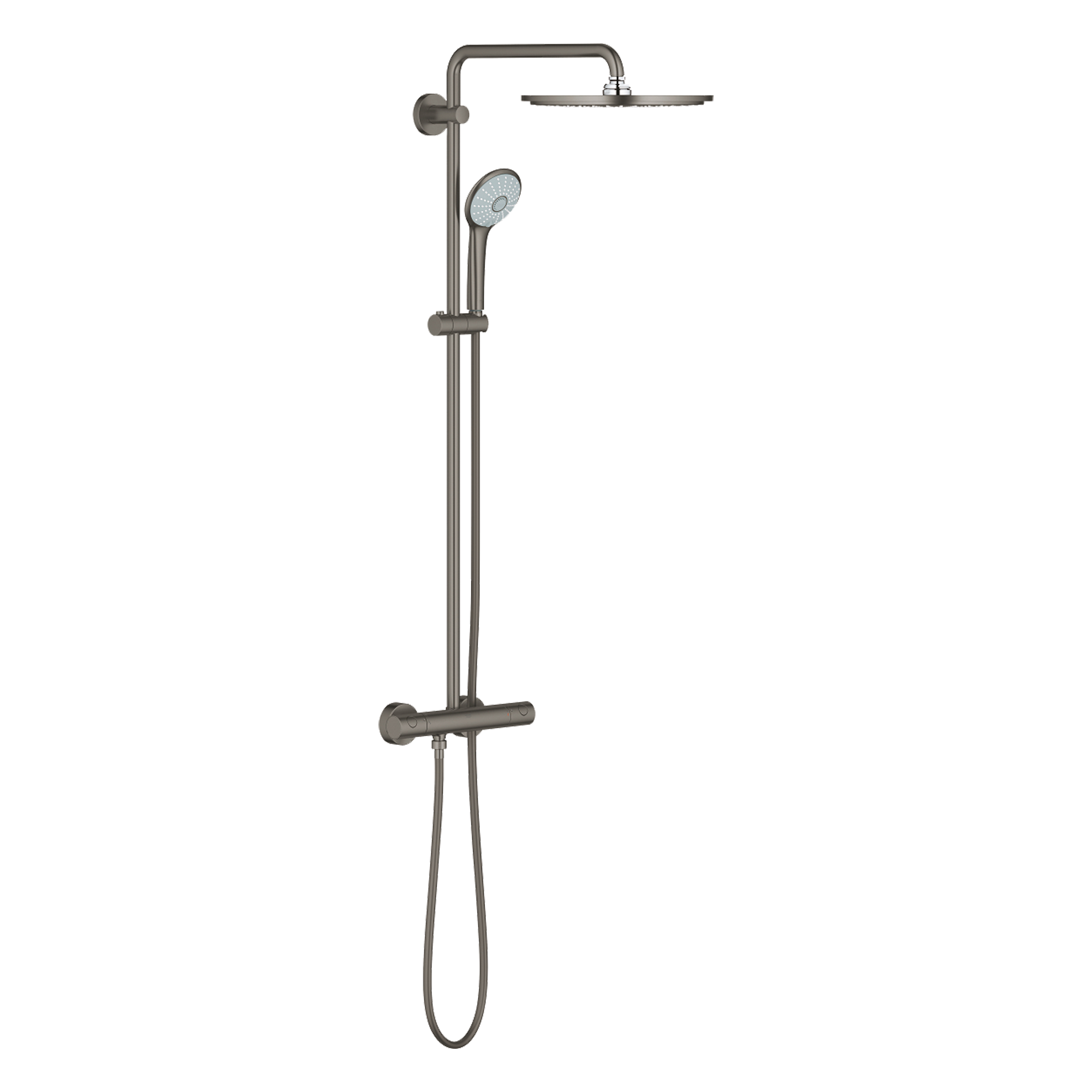 Grohe Euphoria System 310 regendoucheset | Brushed Hard Graphite | Met waterbesparende functie | Thermostatische kraan | Ronde regendouchekop | Ø31cm