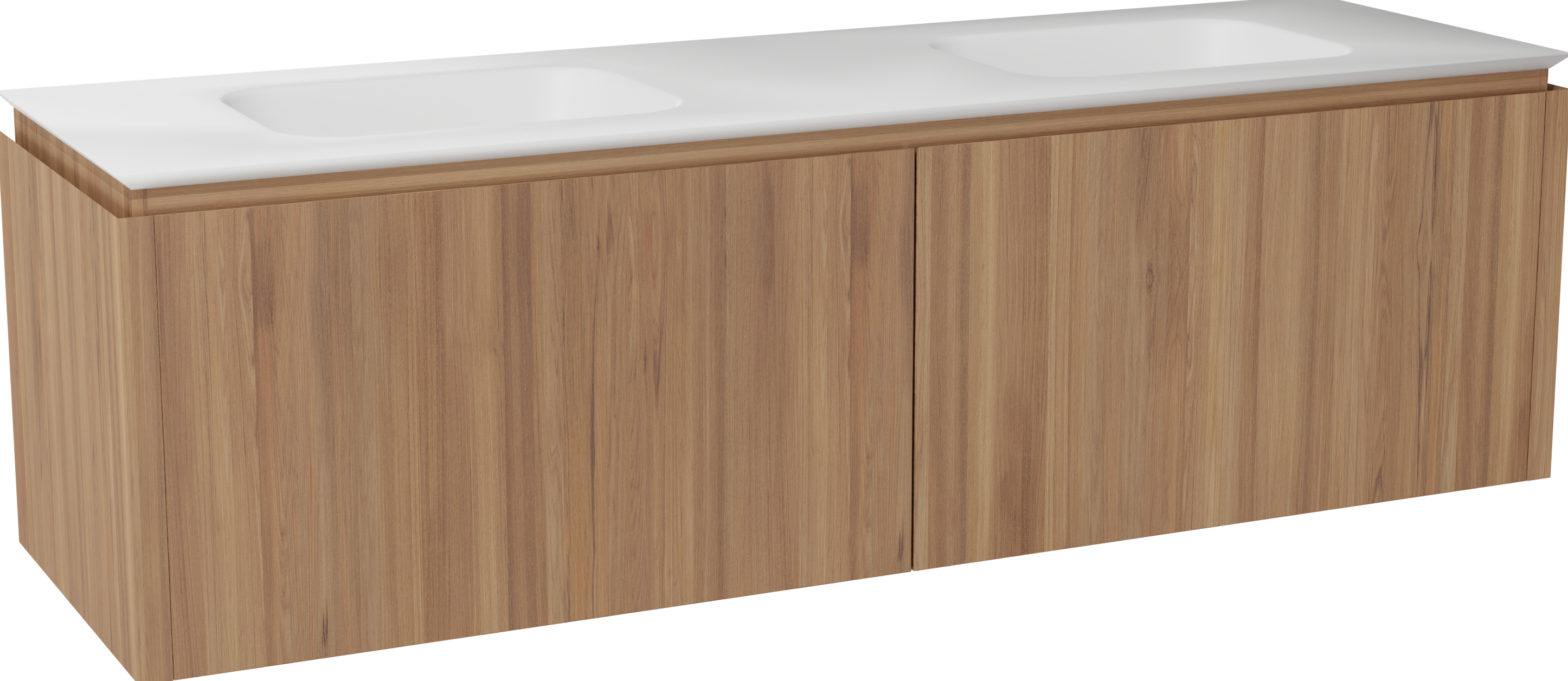 Balmani Eclips badkamermeubel met Eclips wastafel | B180 x D55 cm | Onderkast massief in Teak | Wastafel in kleur mat wit | Zwevend | Dubbele wastafel