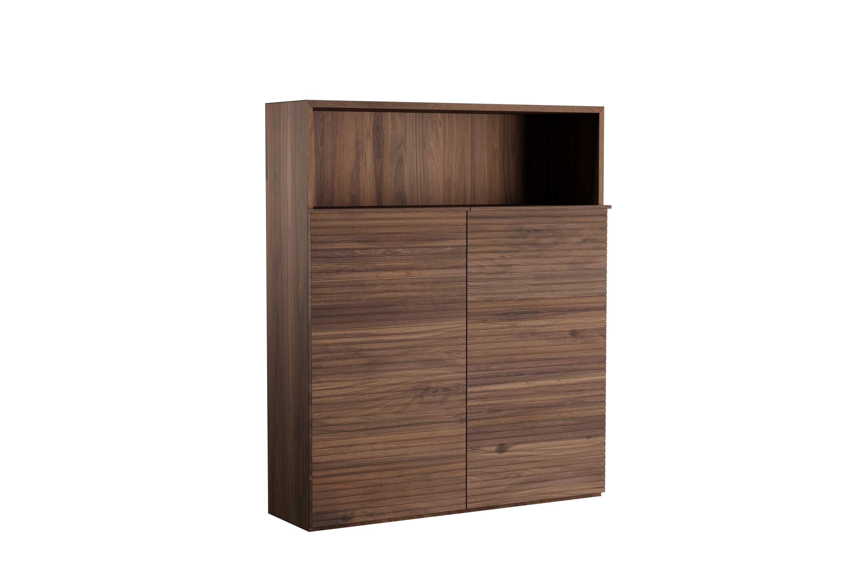 Balmani Forma badkamerkast | B100 x D30 x H120 cm | Amerikaanse notelaar | Scharnieren links en rechts | Massief hout | Horizontale symmetrische rechte ribbel