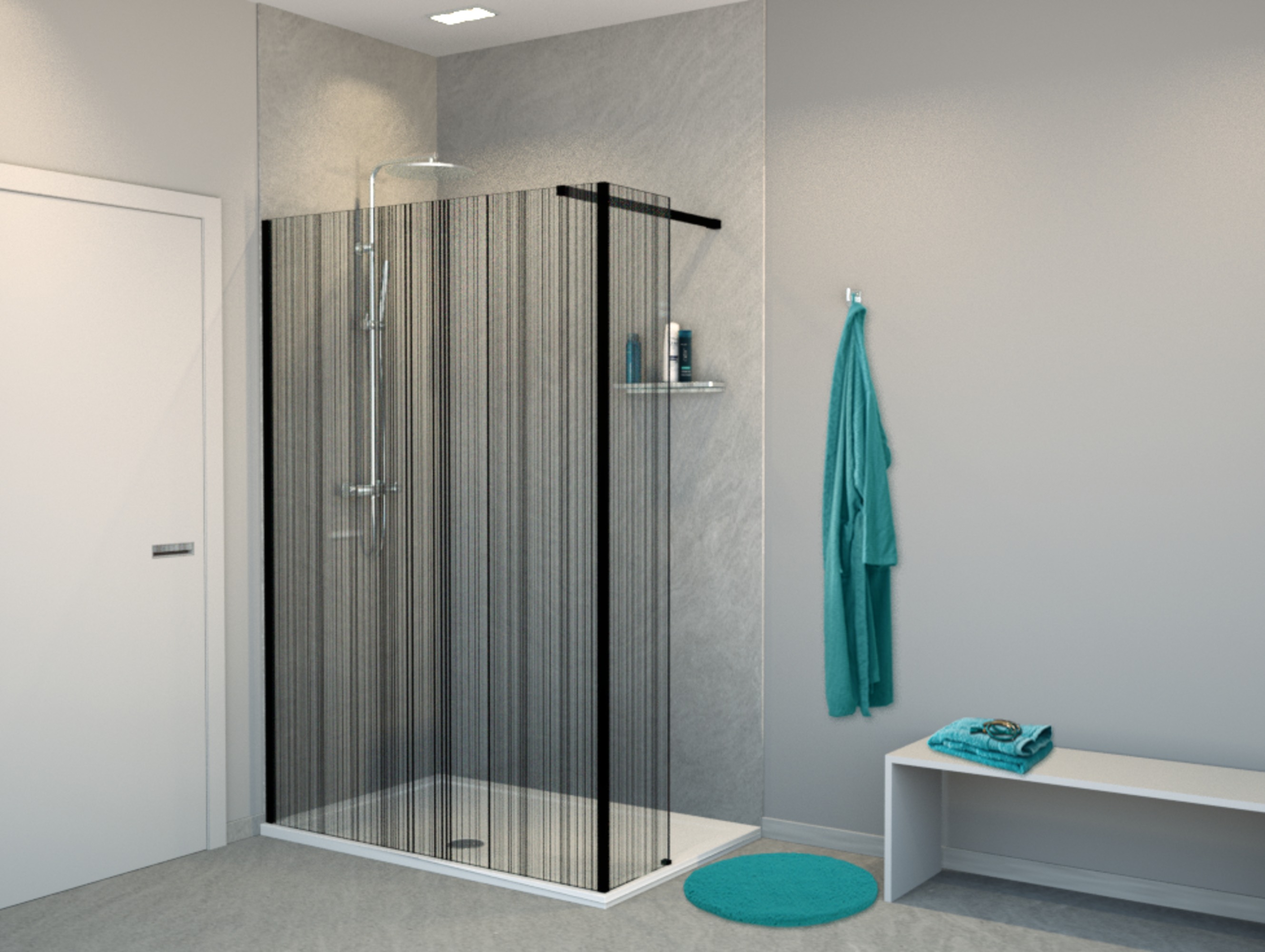 balmani bmss inloopdouche met vaste zijwand 120 x 200 cm barcode zwart glas mat zwart profiel