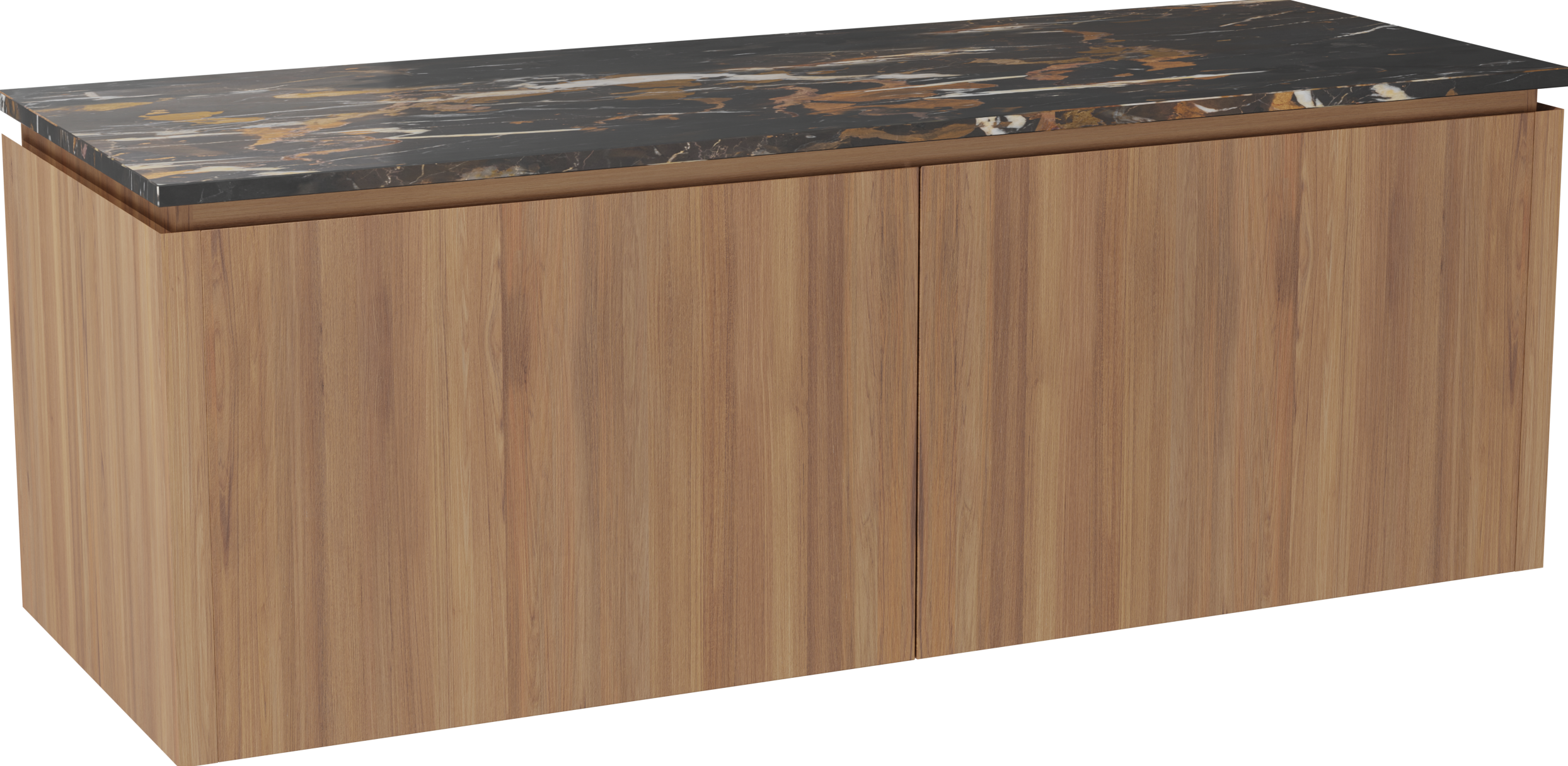 Balmani Eclips badkamermeubel met Stretto tablet voor waskom(men) | B150 x D55 cm | Onderkast massief in Teak | Tablet voor waskom(men) in kleur