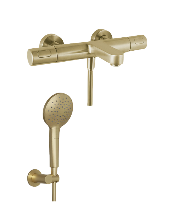 Blaufoss Apollo opbouw badkraan | Thermostatische kraan | Brushed Champagne Gold | Handdouche en doucheslang inbegrepen
