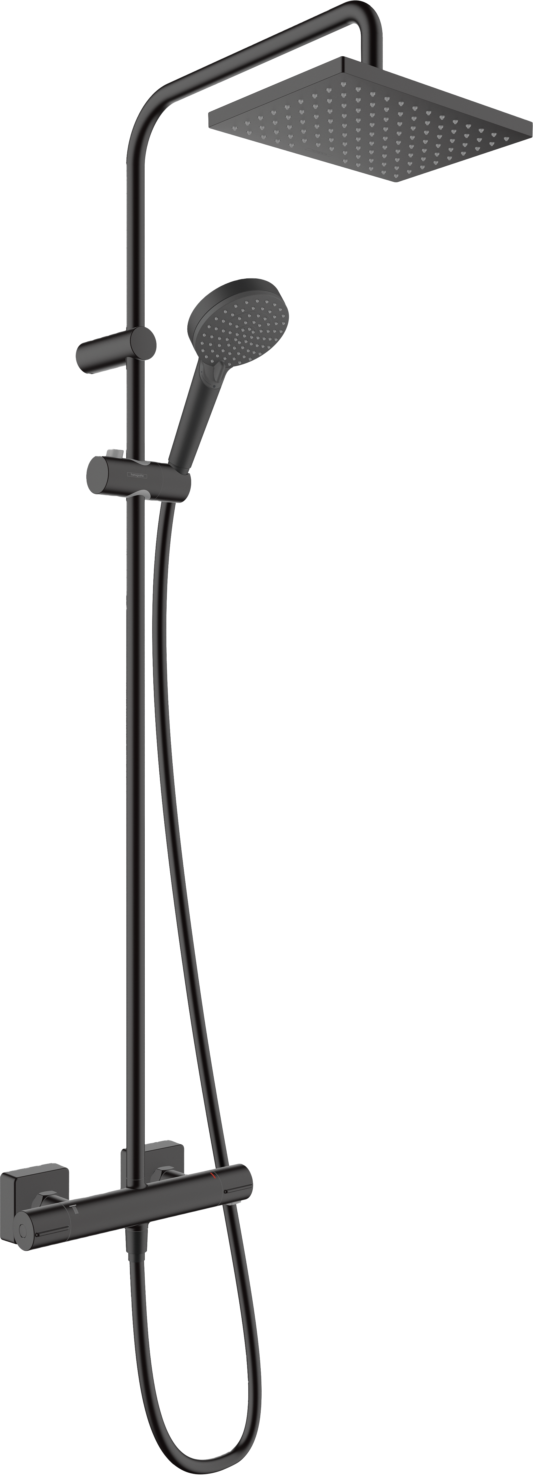Hansgrohe Vernis Shape 230 regendoucheset | Mat Zwart | Zonder waterbesparende functie | Thermostatische kraan | Rechthoekige regendouchekop | 23 x 17cm
