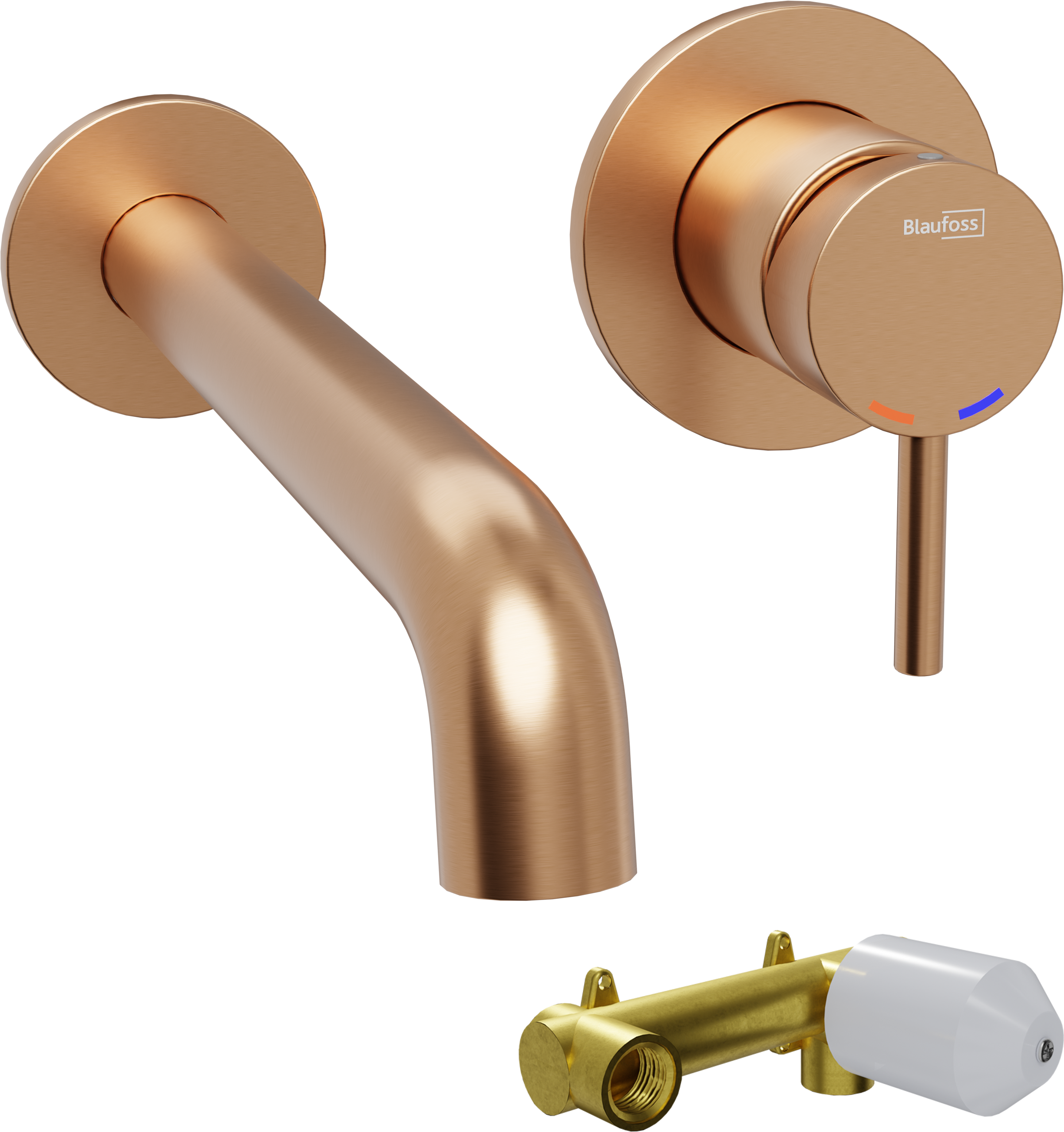 Blaufoss Round wastafelkraan, inclusief inbouwelement | Brushed Rosegold | Inclusief clickwaste afvoerplug | Inbouw