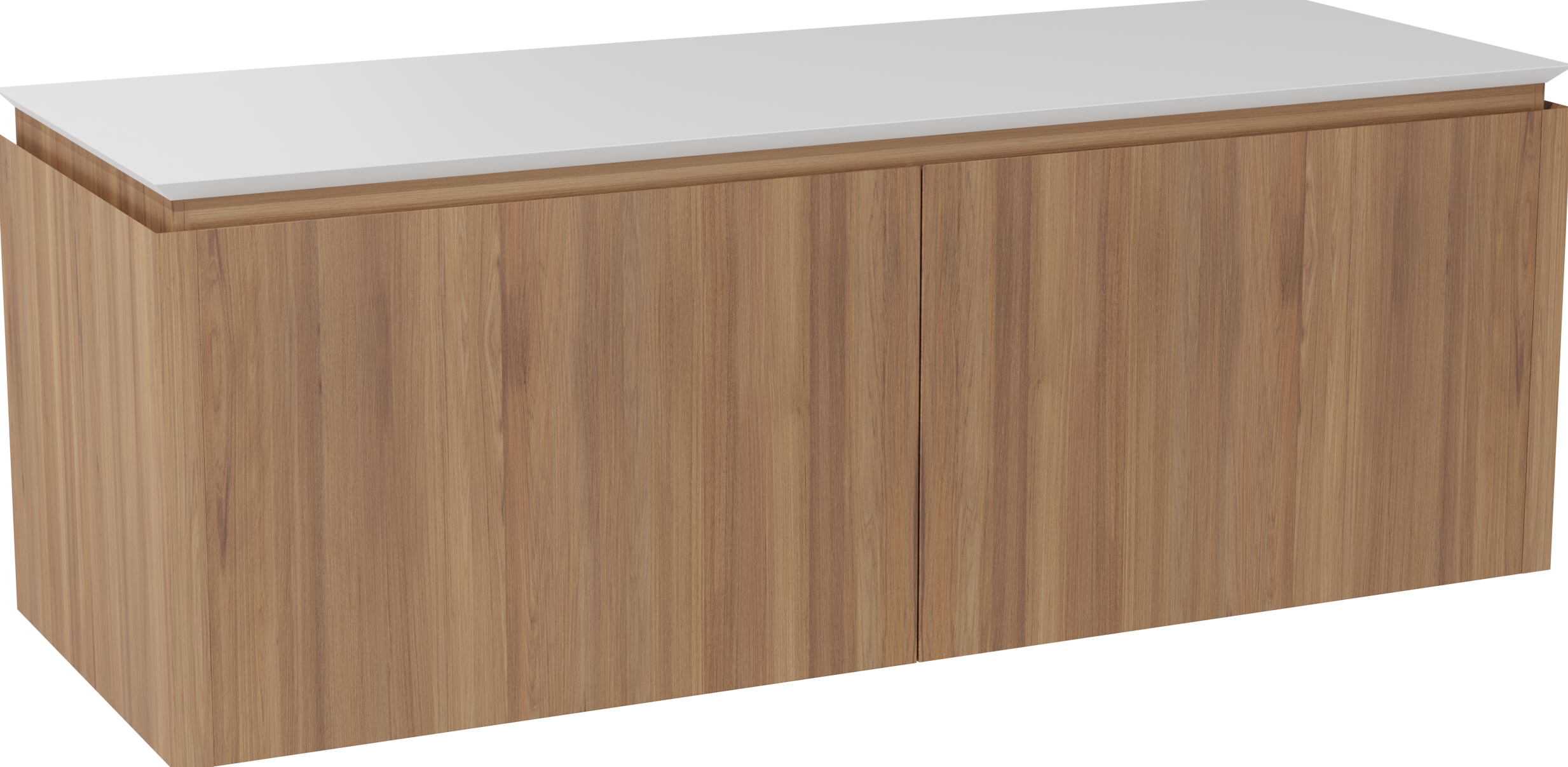 Balmani Eclips badkamermeubel met Eclips tablet voor waskom(men) | B150 x D55 cm | Onderkast massief in Teak | Tablet voor waskom(men) in kleur mat wit | Zwevend | Enkel of dubbel tablet