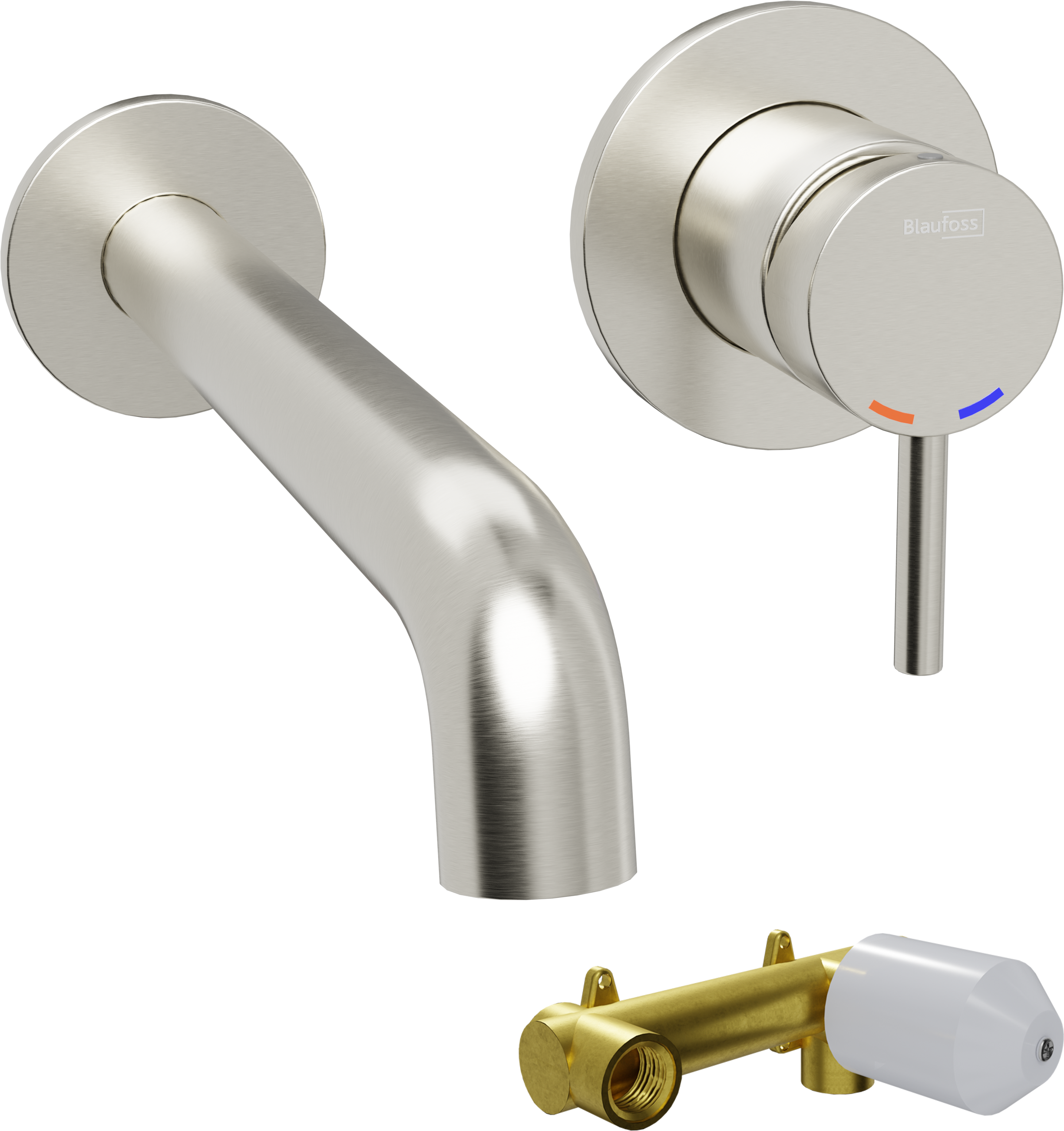 Blaufoss Round wastafelkraan, inclusief inbouwelement | Brushed CoolMetal | Inclusief clickwaste afvoerplug | Inbouw