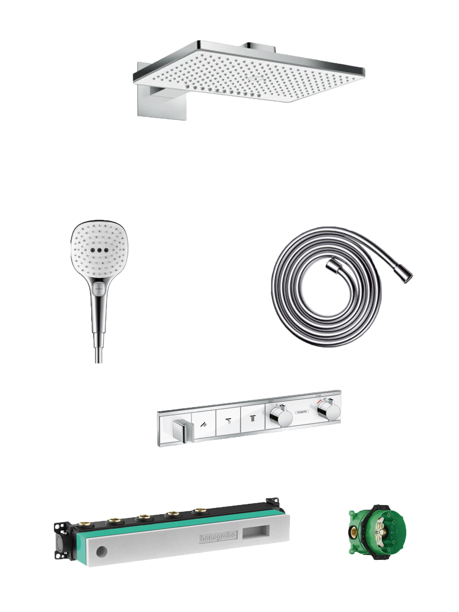 Hansgrohe Rainselect inbouw regendoucheset, inclusief inbouwelement | Glanzend Chroom en Wit | Zonder waterbesparende functie | Thermostatische kraan | Rechthoekige regendouchekop | 49 x 27 cm