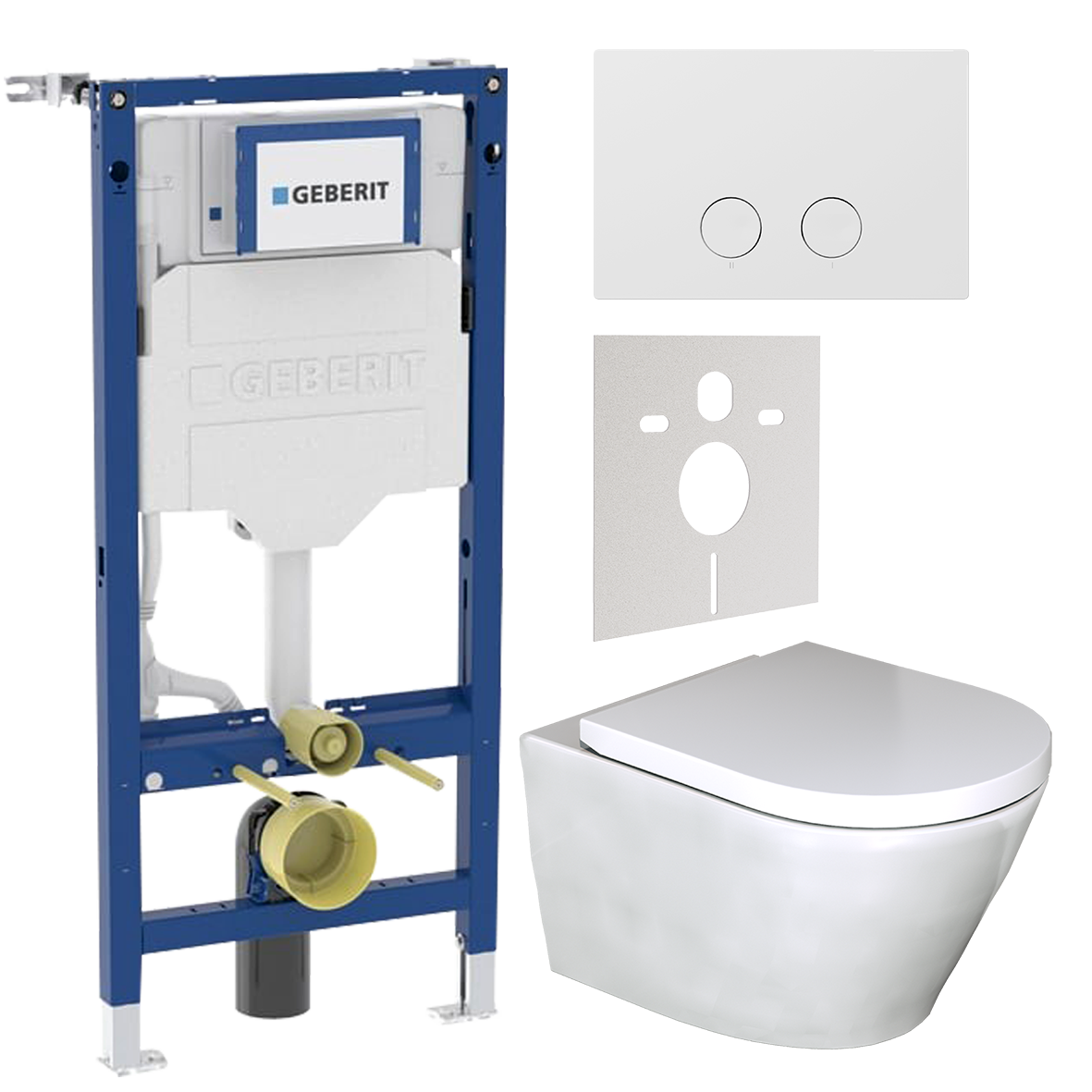 Geberit UP320 toiletset met Calibro hangtoilet | Glanzend wit | Geberit Systemfix inbouwspoelreservoir UP320 | Presa duwplaat glanzend wit