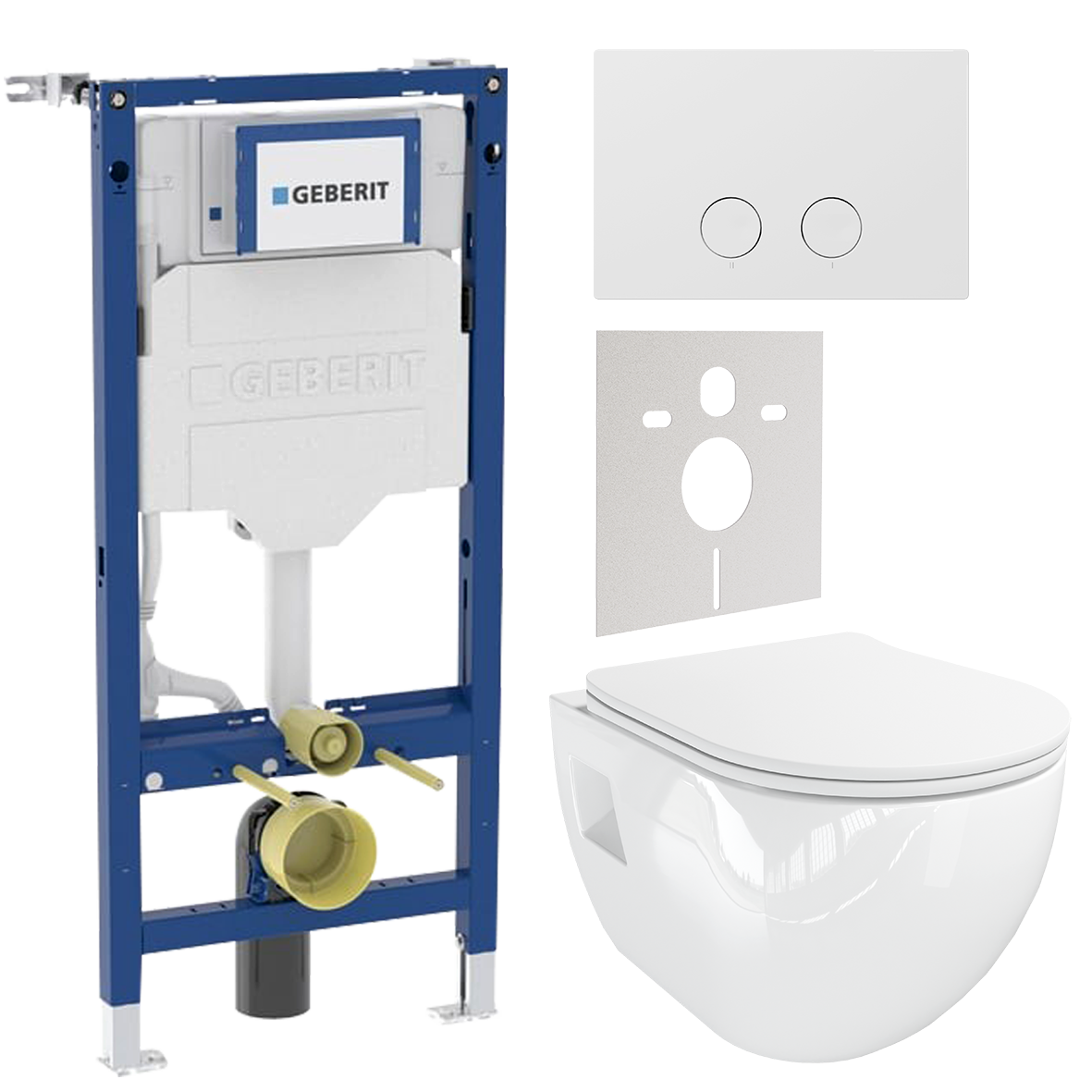 Geberit UP320 toiletset met Waldo hangtoilet | Glanzend wit | Geberit Systemfix inbouwspoelreservoir UP320 | Presa duwplaat glanzend wit