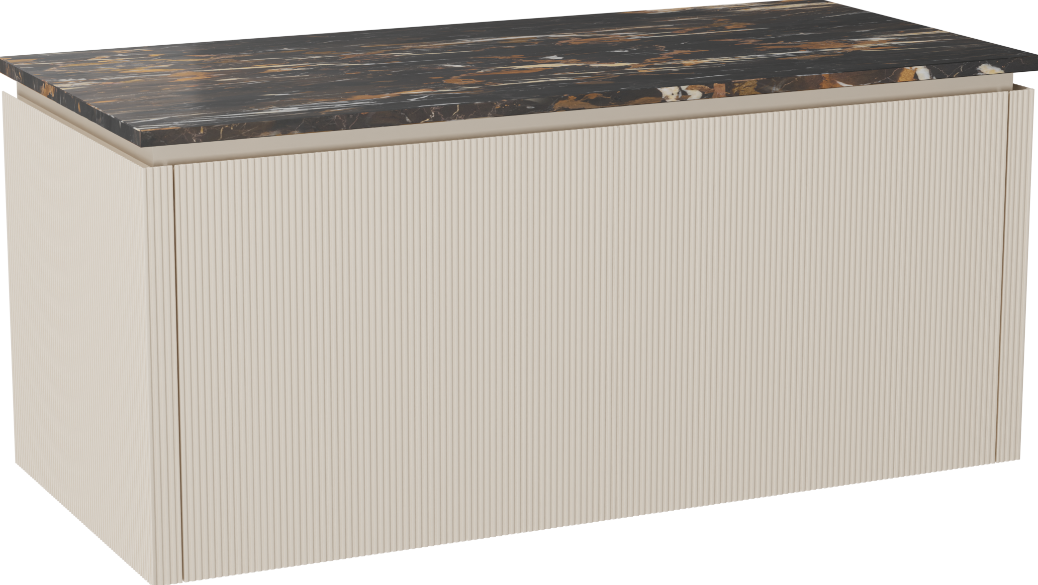 Balmani Eclips badkamermeubel met Stretto tablet voor waskom(men) | B120 x D55 cm | Onderkast in Sandbeige | Tablet voor waskom(men) in kleur Portoro Gold | Zwevend | Enkel tablet