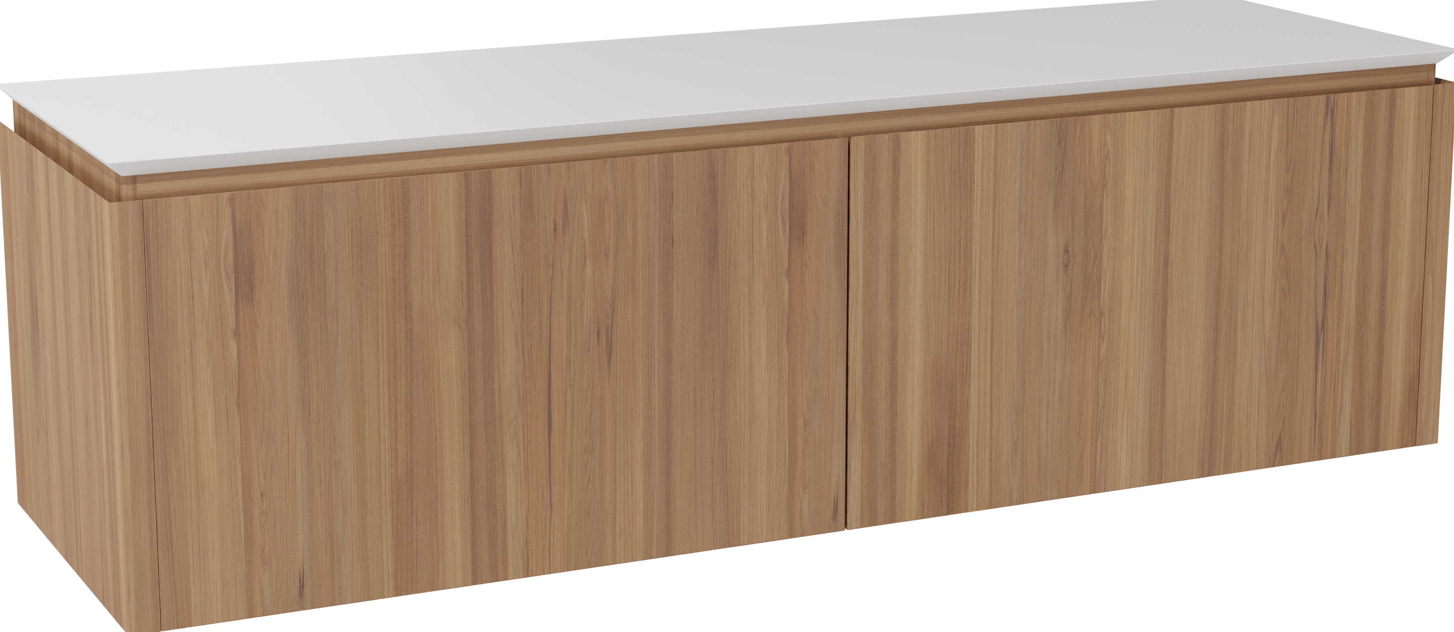Balmani Eclips badkamermeubel met Eclips tablet voor waskom(men) | B180 x D55 cm | Onderkast massief in Teak | Tablet voor waskom(men) in kleur mat wit | Zwevend | Enkel of dubbel tablet