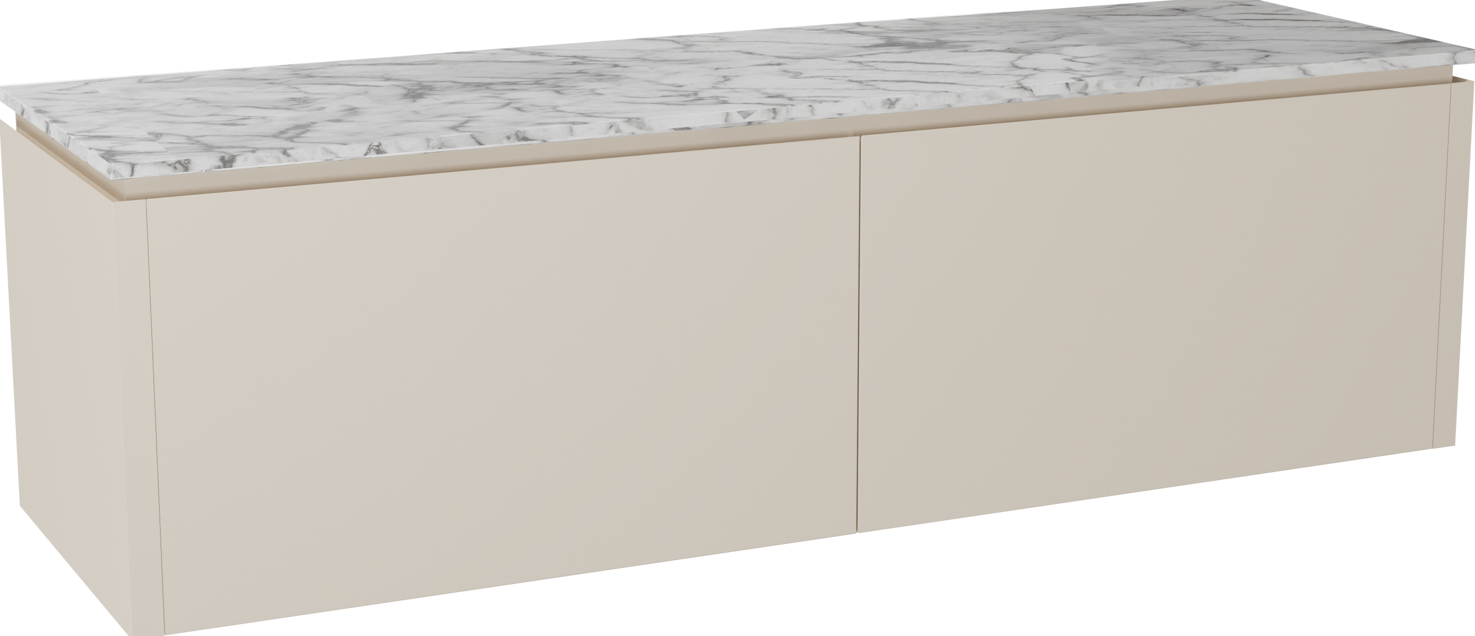 Balmani Eclips badkamermeubel met Stretto tablet voor waskom(men) | B180 x D55 cm | Onderkast in Sandbeige | Tablet voor waskom(men) in kleur Carrara | Zwevend | Enkel of dubbel tablet