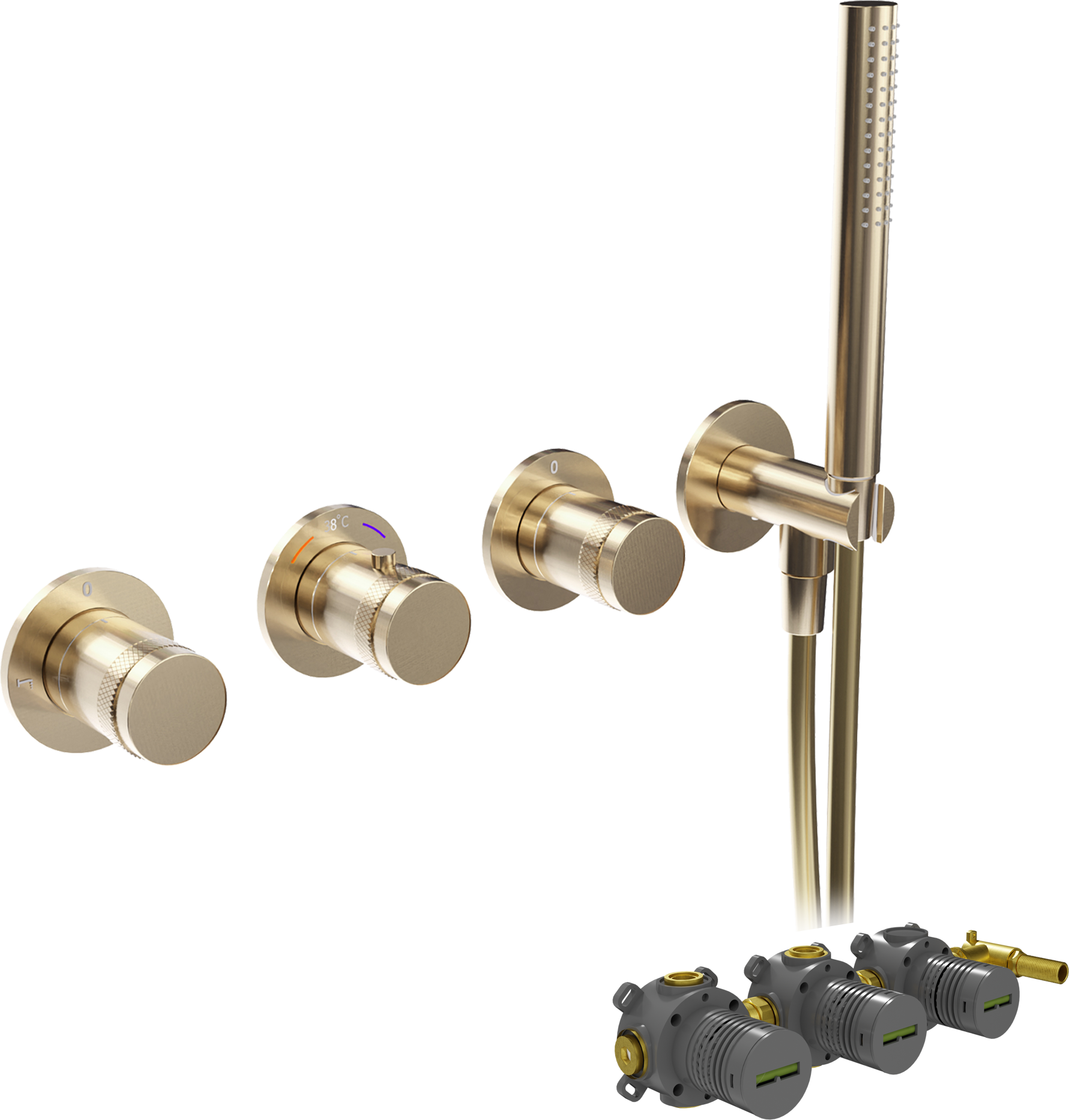 Blaufoss Pavilion thermostatische inbouw douchekraan, inclusief inbouwelement | Brushed Champagne Gold | Inclusief inbouwelement