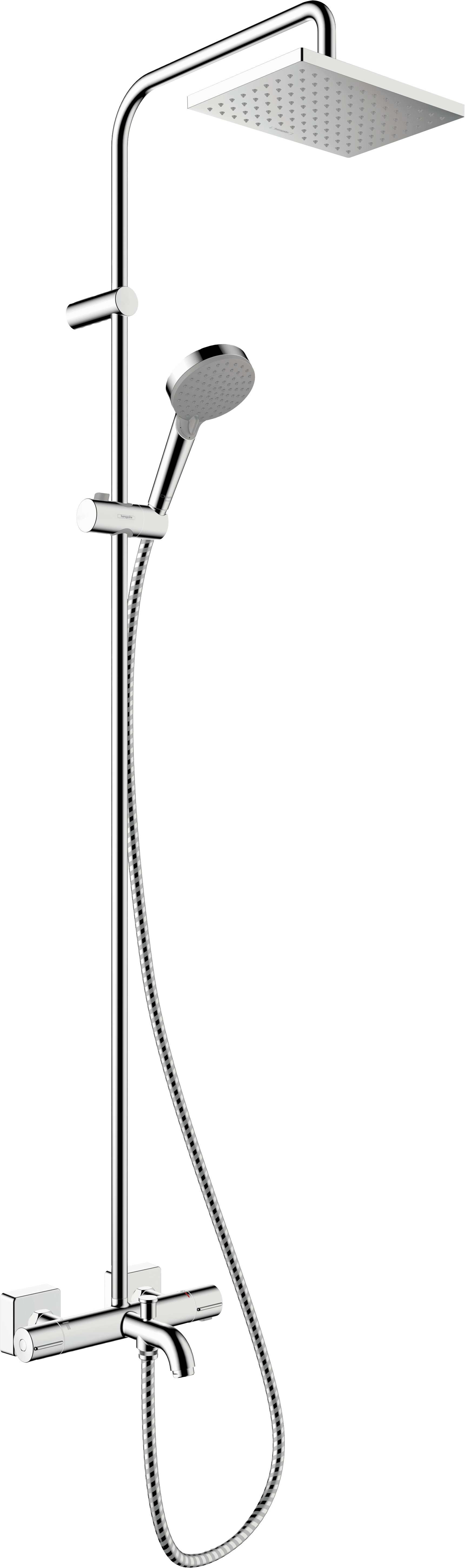 Hansgrohe Vernis Shape 230 regendoucheset met badkraan | Glanzend Chroom | Zonder waterbesparende functie | Thermostatische kraan | Rechthoekige regendouchekop | 23 x 17cm