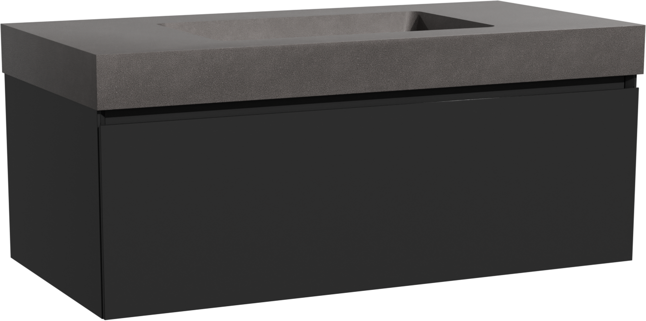 Storke Edge badkamermeubel met Scuro High Wastafel | B105 cm x D52 cm | Onderkast Mat zwart | Wastafel in kleur zwart | Zwevend | Enkele wastafel
