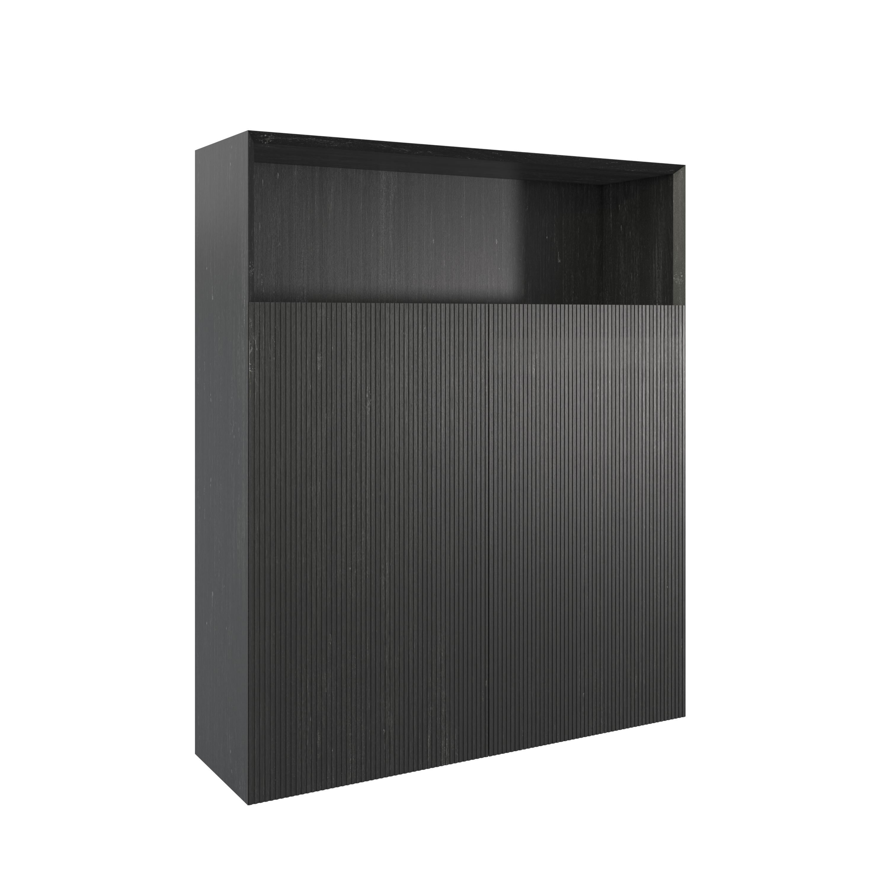 Balmani Fila by Mitra badkamerkast | B100 x D30 x H120 cm | Zwarte eik | Scharnieren links en rechts | Fineer hout | Verticale symmetrische rechte ribbel