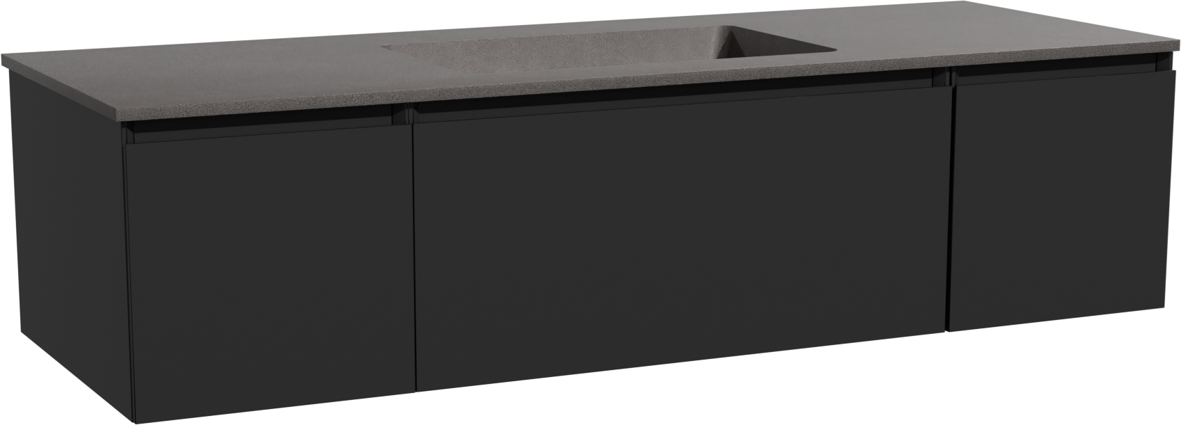 Storke Edge badkamermeubel met Scuro wastafel | B145 cm x D52 cm | Onderkast mat zwart | Wastafel in kleur zwart | Zwevend | Enkele wastafel