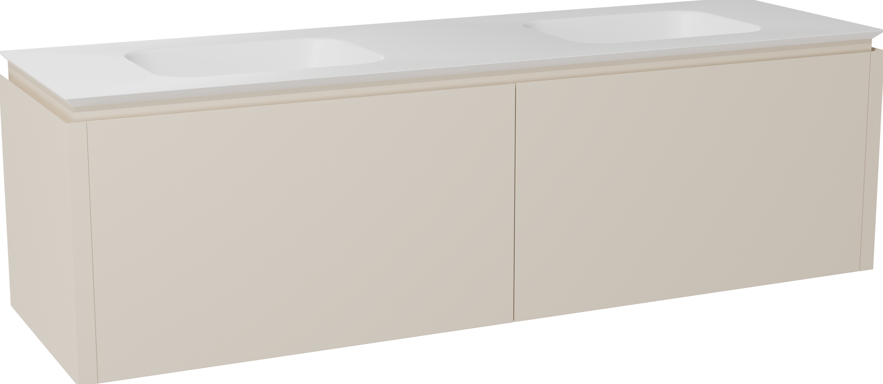 Balmani Eclips badkamermeubel met Eclips wastafel | B180 x D55 cm | Onderkast in Sandbeige | Wastafel in kleur mat wit | Zwevend | Dubbele wastafel