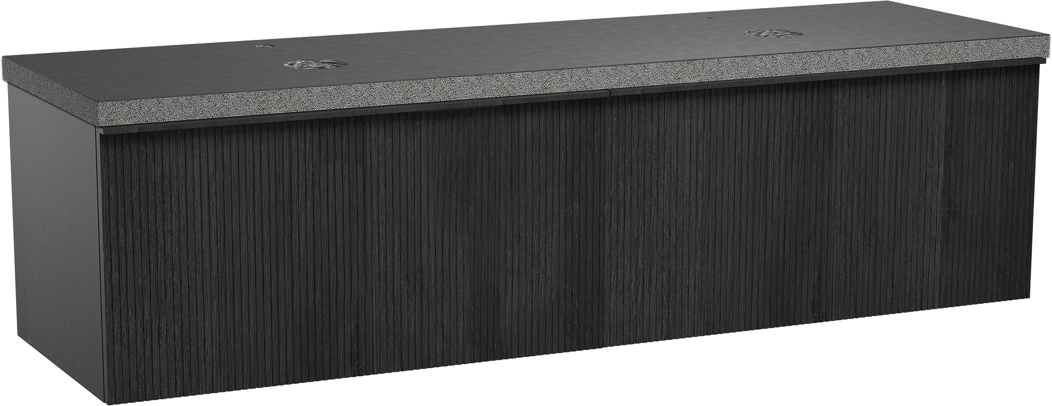 Balmani Forma badkamermeubel met Rock Tablet voor waskom(men) | B180 cm x D55 cm | Onderkast massief Zwarte eik | Tablet voor waskom(men) in kleur zwart | Zwevend | Dubbel tablet