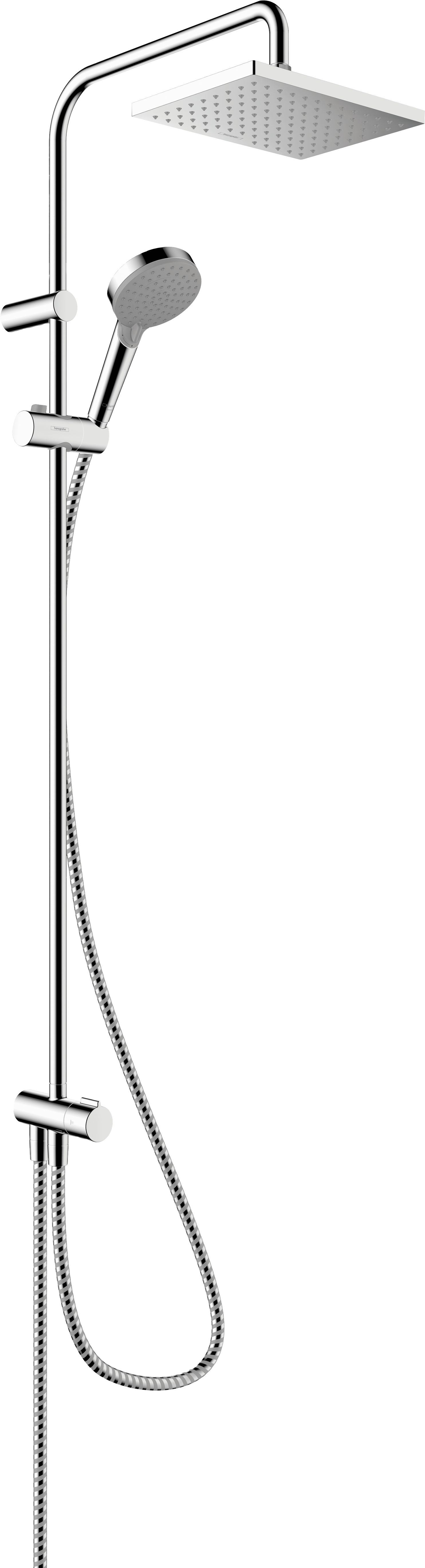 Hansgrohe Vernis Shape regendoucheset zonder kraan | Glanzend chroom | Zonder waterbesparende functie | Rechthoekige regendouchekop | 23 x 17 cm | Ronde handdouche