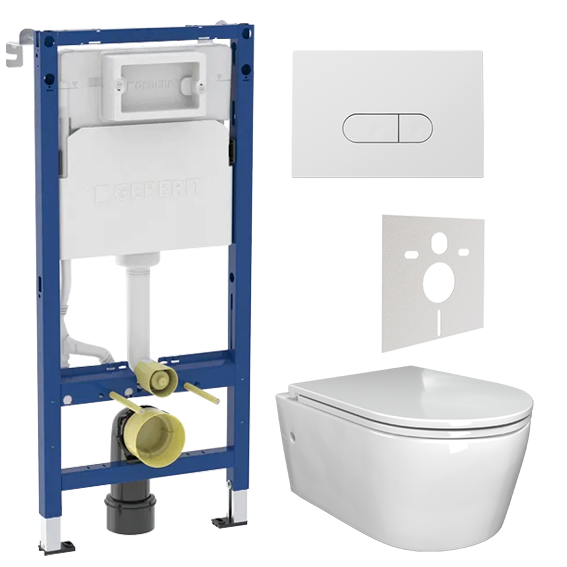 Geberit UP100 toiletset met Zeno hangtoilet | Glanzend wit | Geberit Duofix UP100 Delta inbouwreservoir | Riana duwplaat glanzend wit