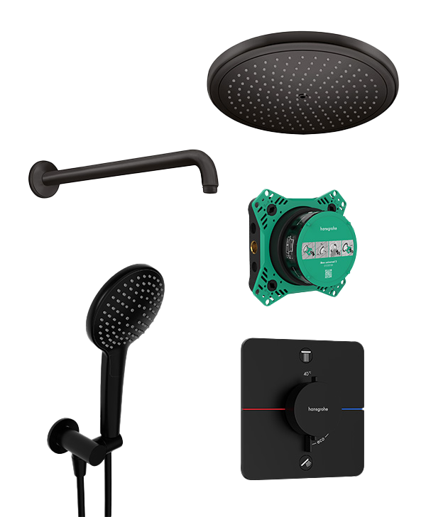 Hansgrohe Showerselect Comfort Q inbouw regendoucheset, inclusief inbouwelement | Mat Zwart | Met waterbesparende functie | Thermostatische kraan | Ronde regendouchekop | Ø28cm