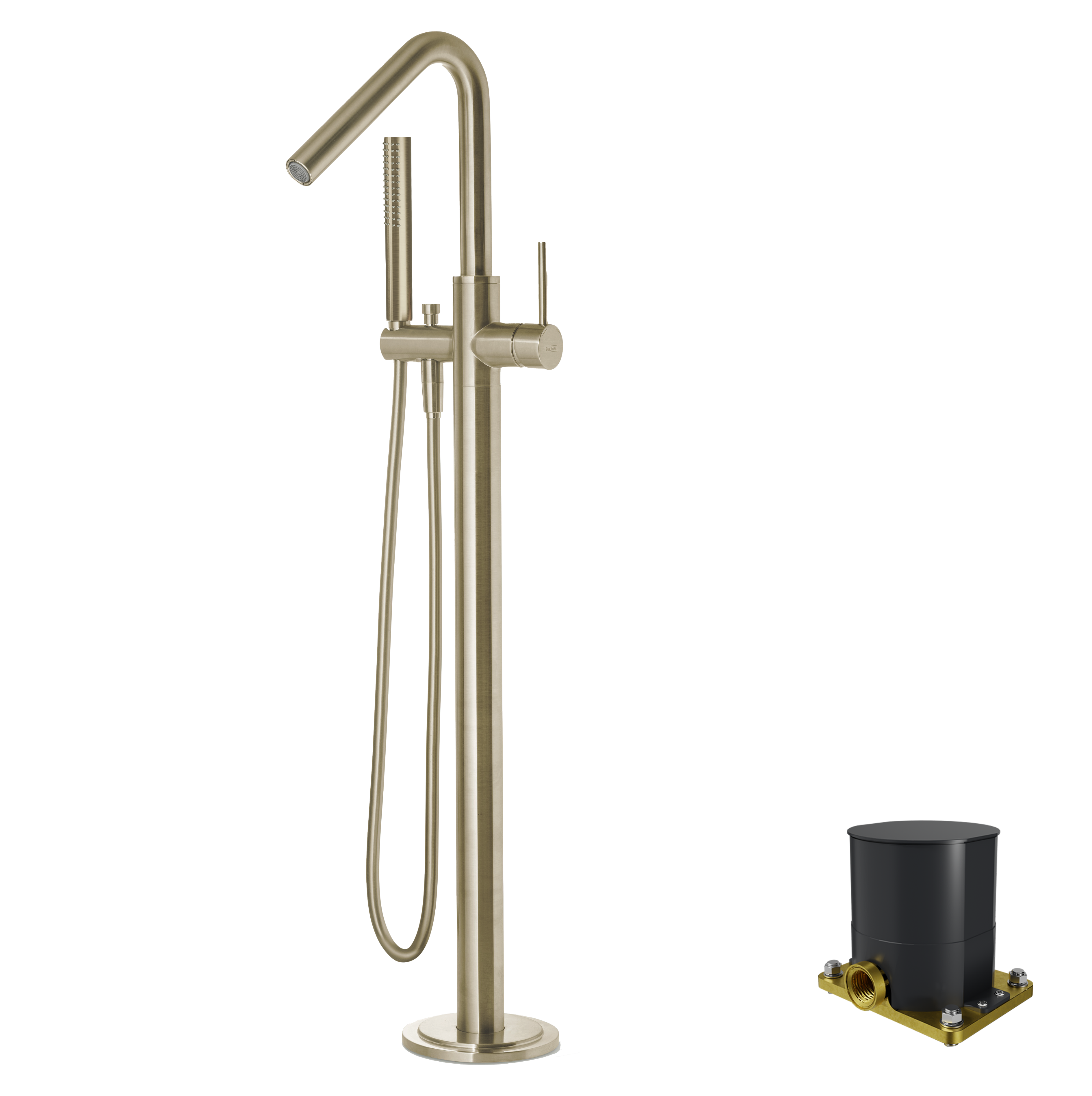 Blaufoss Round vrijstaande badkraan, inclusief inbouwelement | Mengkraan | Brushed Champagne Gold | Handdouche en doucheslang inbegrepen