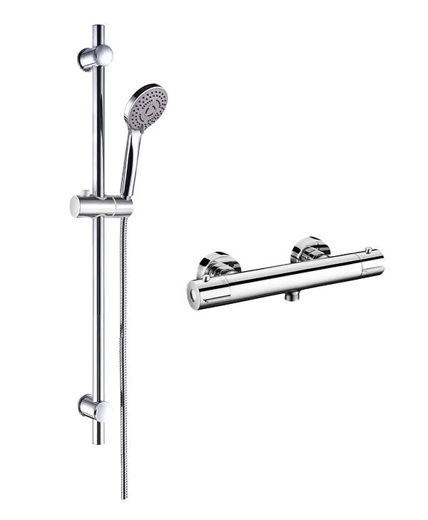 Linie Beats regendoucheset | Glanzend chroom | Met waterbesparende functie | Thermostatische kraan | Ronde handdouche | Ø10cm