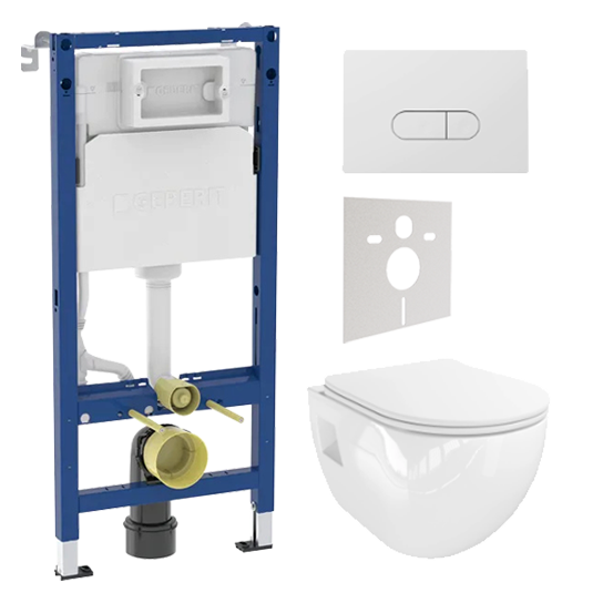 Geberit UP100 toiletset met Waldo hangtoilet | Glanzend wit | Geberit Duofix UP100 Delta inbouwreservoir | Riana duwplaat glanzend wit