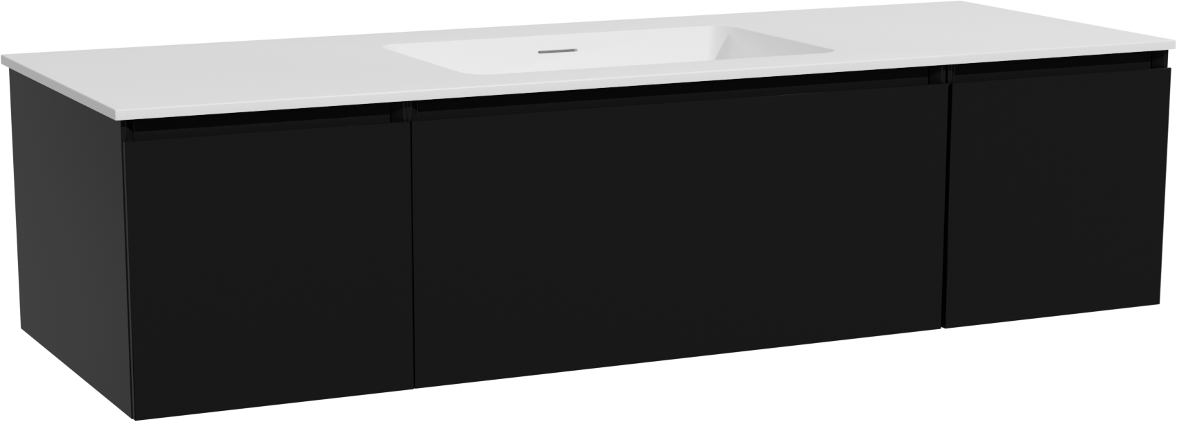 Storke Edge badkamermeubel met Mata wastafel | B145 cm x D52 cm | Onderkast mat zwart | Wastafel in kleur wit | Zwevend | Enkele wastafel