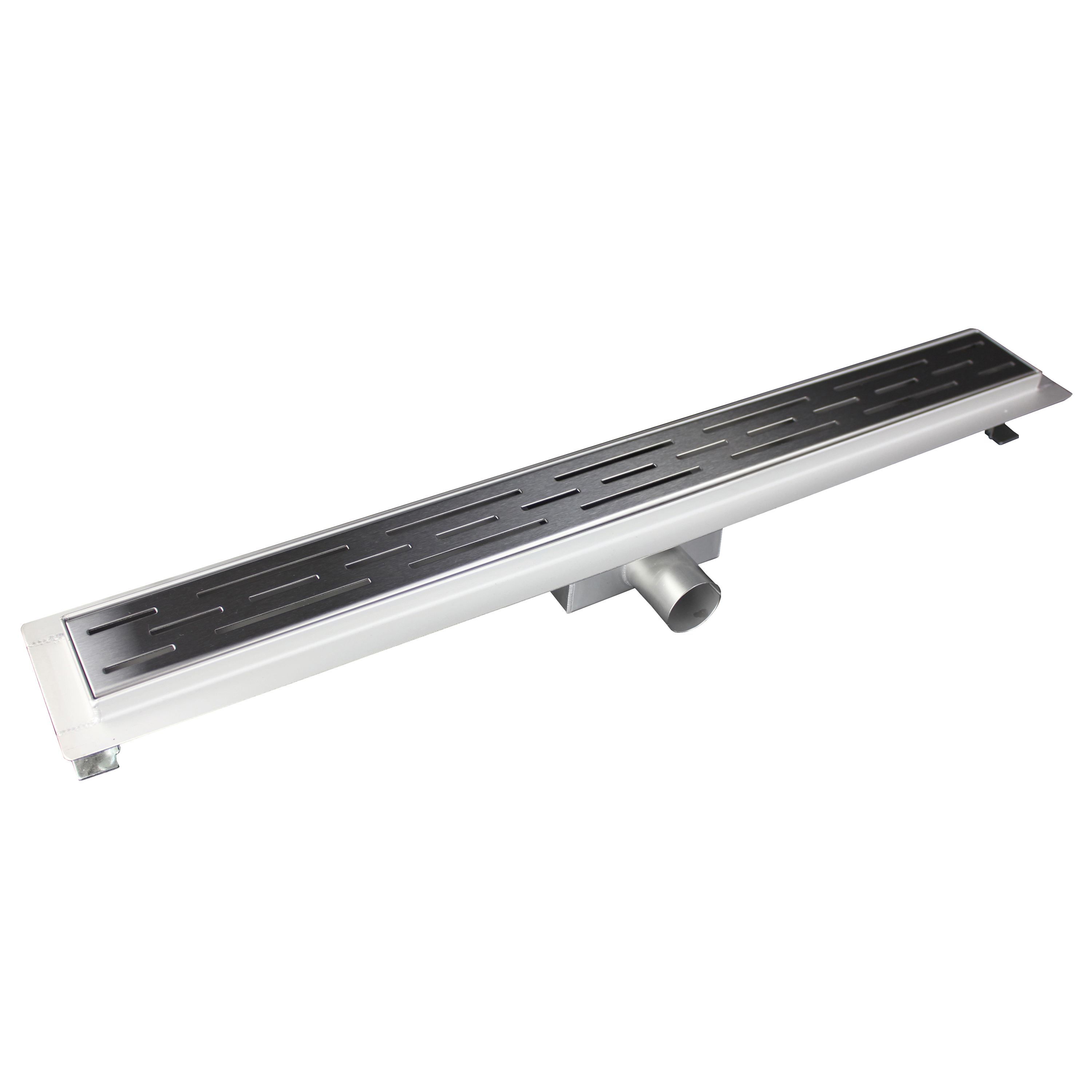 Linie douchegoot | 80 cm | Brushed Inox | Gestreept rooster | 30 l/min | Vloermontage