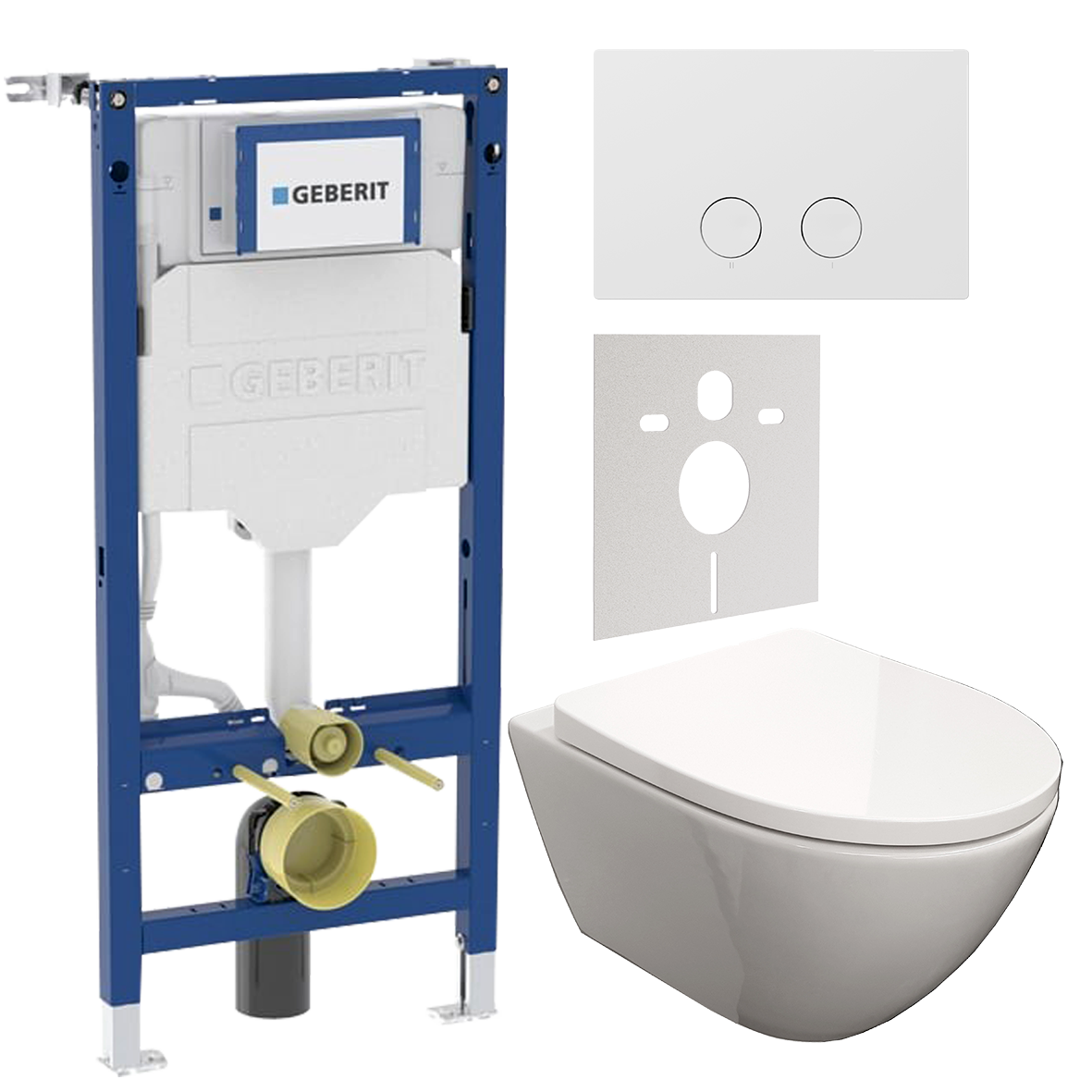 Geberit UP320 toiletset met Moreno hangtoilet | Glanzend wit | Geberit Systemfix inbouwspoelreservoir UP320 | Presa duwplaat glanzend wit