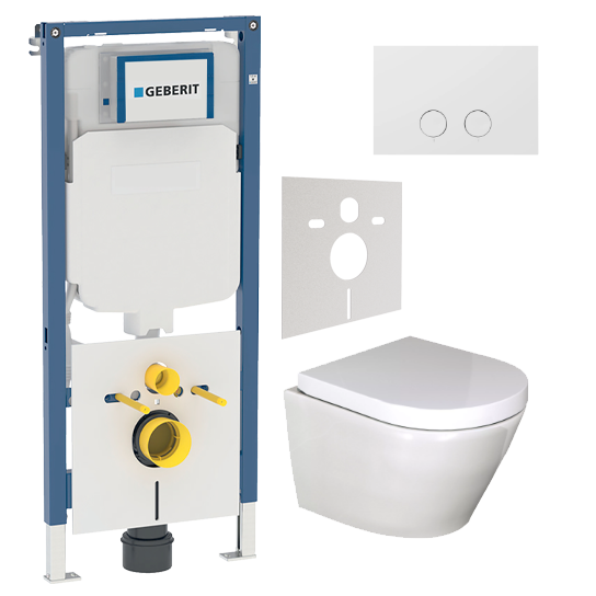 Geberit UP720 (2025) toiletset met Calibro hangtoilet compact | Glanzend wit | Geberit Duofix UP720 inbouwreservoir | Presa bedieningspaneel glanzend wit