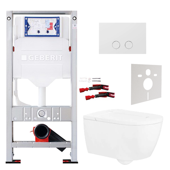 Geberit UP320 toiletset met ViClean douchetoilet | Glanzend wit | Geberit Sigma inbouwspoelreservoir UP320 met Burda frame | Presa duwplaat glanzend wit