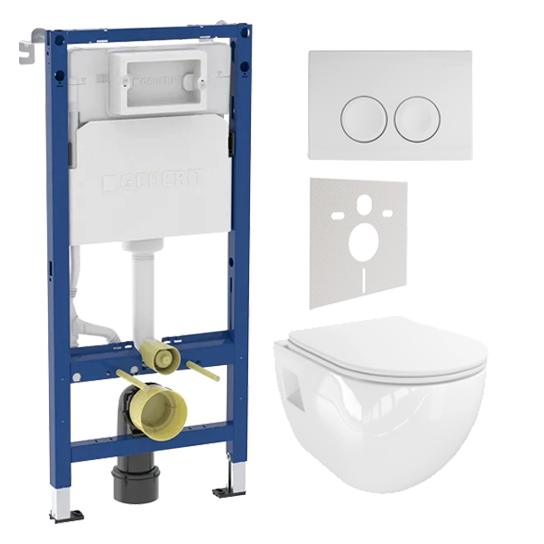Geberit UP100 toiletset met Waldo hangtoilet | Glanzend wit | Geberit Duofix UP100 Delta inbouwreservoir | Geberit Delta 25 duwplaat glanzend wit